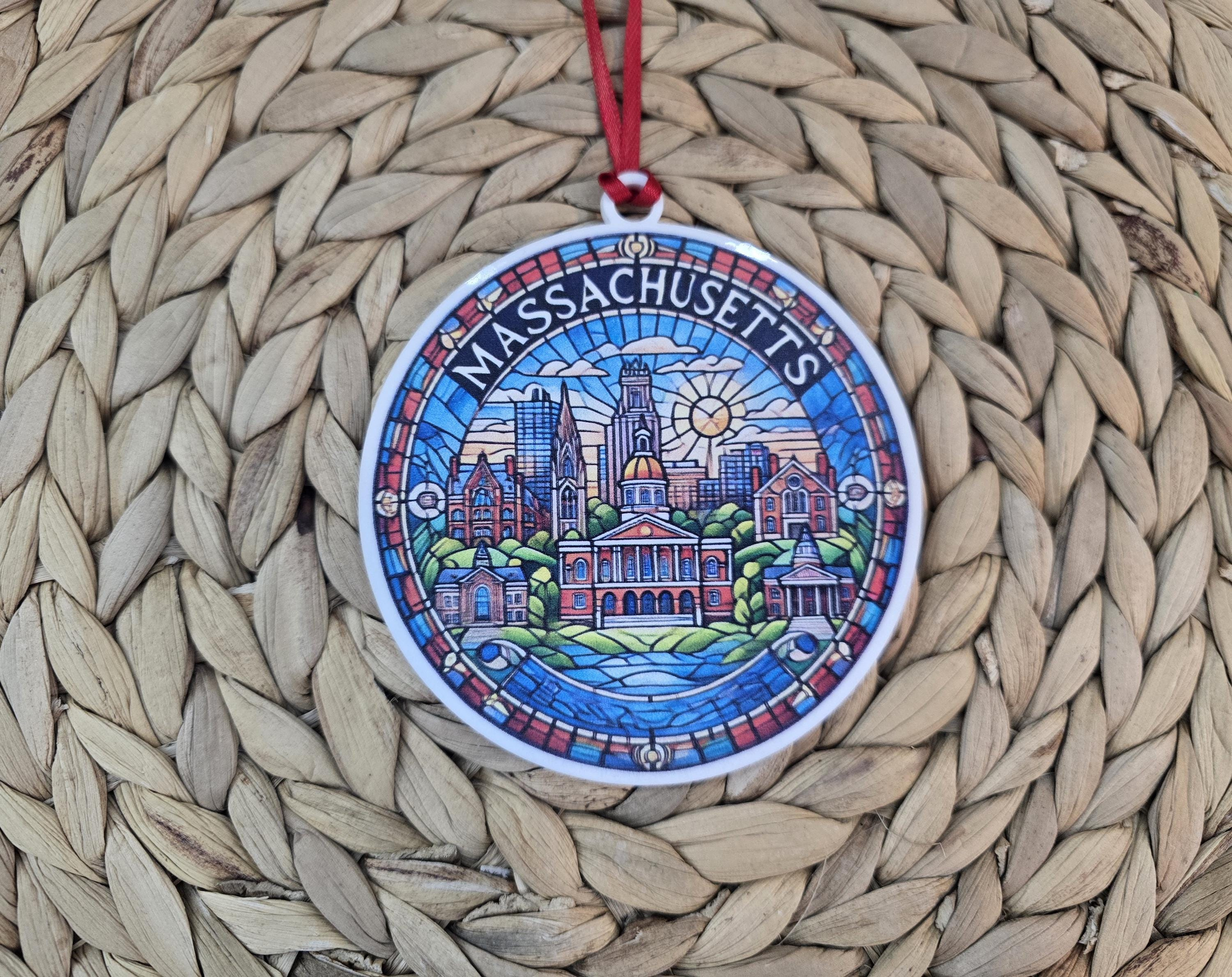 Massachusetts Acrylic Ornament, Stained Glass Inspired State Souvenir Keepsake 2 - MeasureMason Massachusetts Acrylic Ornament, Stained Glass Inspired State Souvenir Keepsake 2