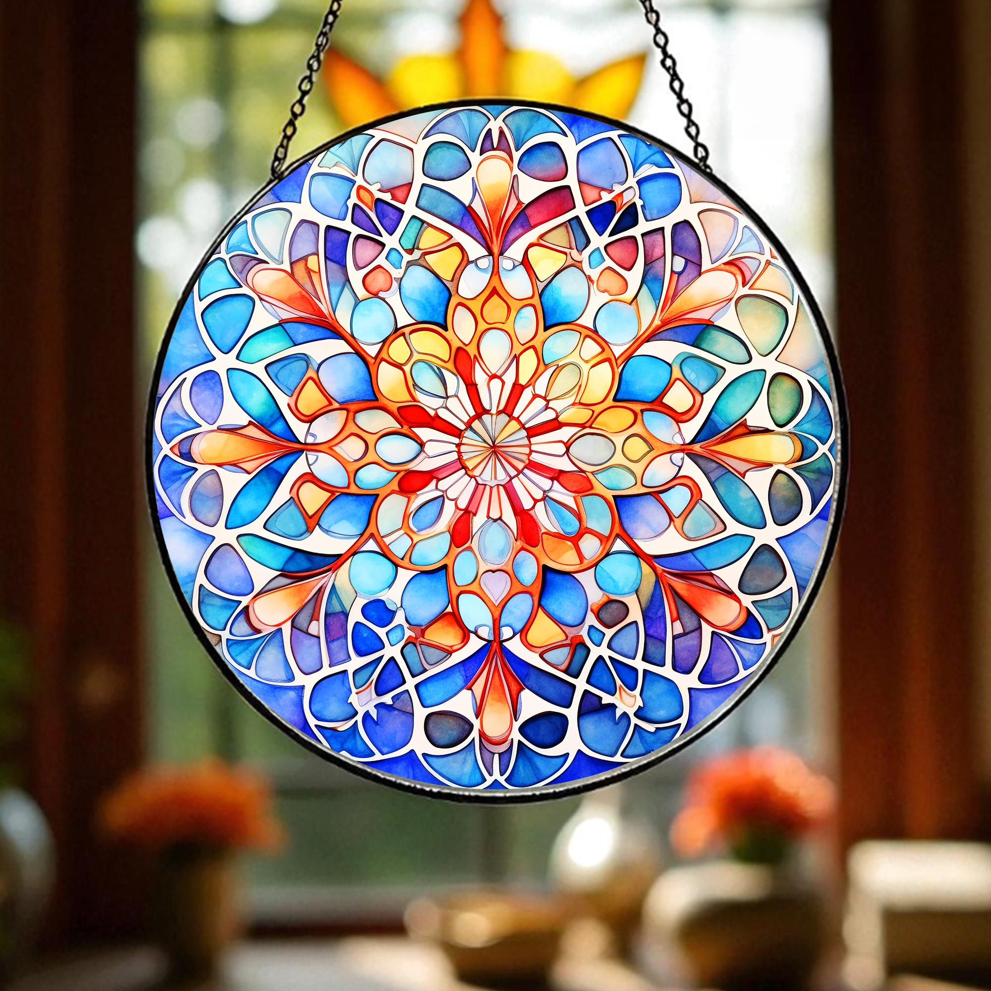 Handcrafted Stained Glass Mandala Suncatcher - Spiritual Boho Window Hanging Home Accent 3 - MeasureMason Handcrafted Stained Glass Mandala Suncatcher - Spiritual Boho Window Hanging Home Accent 3