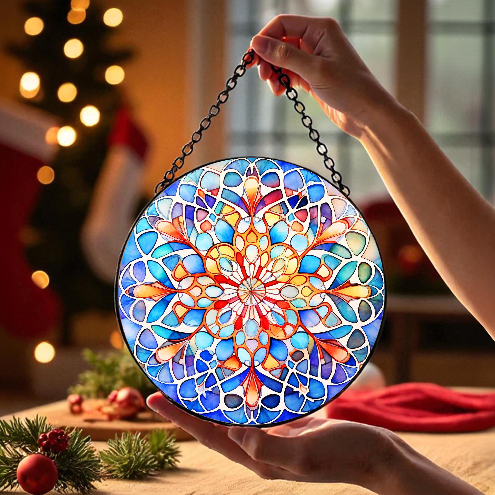 Handcrafted Stained Glass Mandala Suncatcher - Spiritual Boho Window Hanging Home Accent Handcrafted Stained Glass Mandala Suncatcher - Spiritual Boho Window Hanging Home Accent