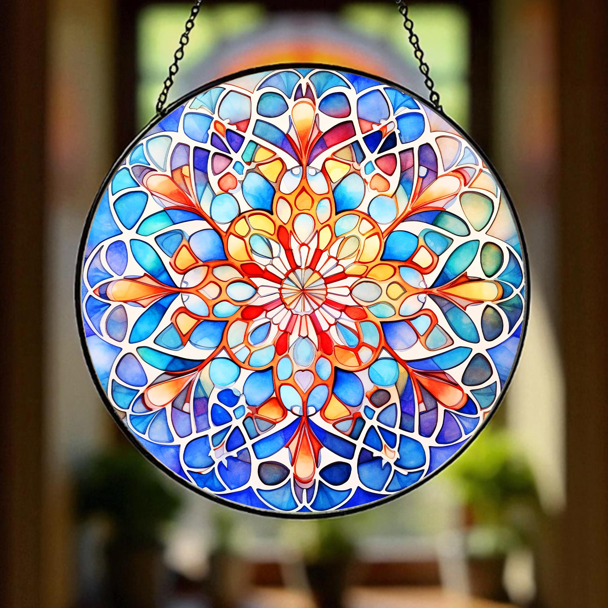 Handcrafted Stained Glass Mandala Suncatcher - Spiritual Boho Window Hanging Home Accent 2 - MeasureMason Handcrafted Stained Glass Mandala Suncatcher - Spiritual Boho Window Hanging Home Accent 2