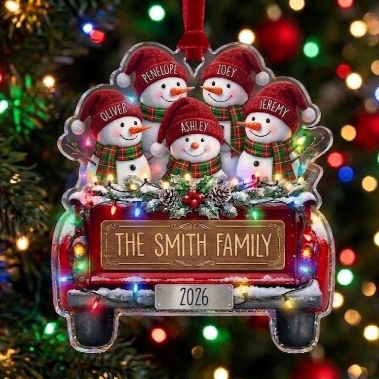 Personalized Snowman Family Christmas Ornament 2D Flat Acrylic Custom Family Name Truck Keepsake 2026 Personalized Snowman Family Christmas Ornament 2D Flat Acrylic Custom Family Name Truck Keepsake 2026