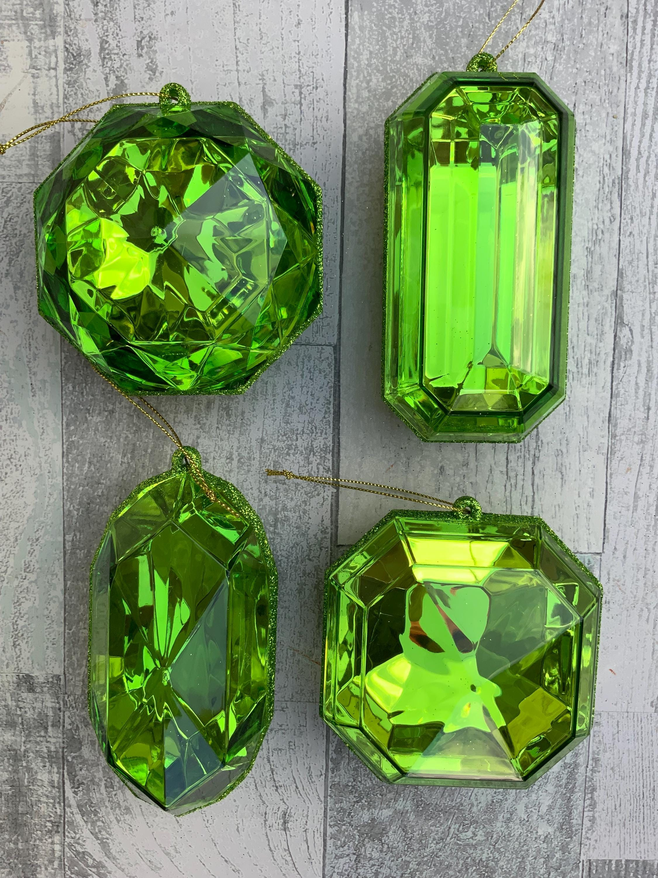 Lime Acrylic Jewel Ornament Set of 4, Green Gem Christmas Decor, 4 Inch Lime Acrylic Jewel Ornament Set of 4, Green Gem Christmas Decor, 4 Inch