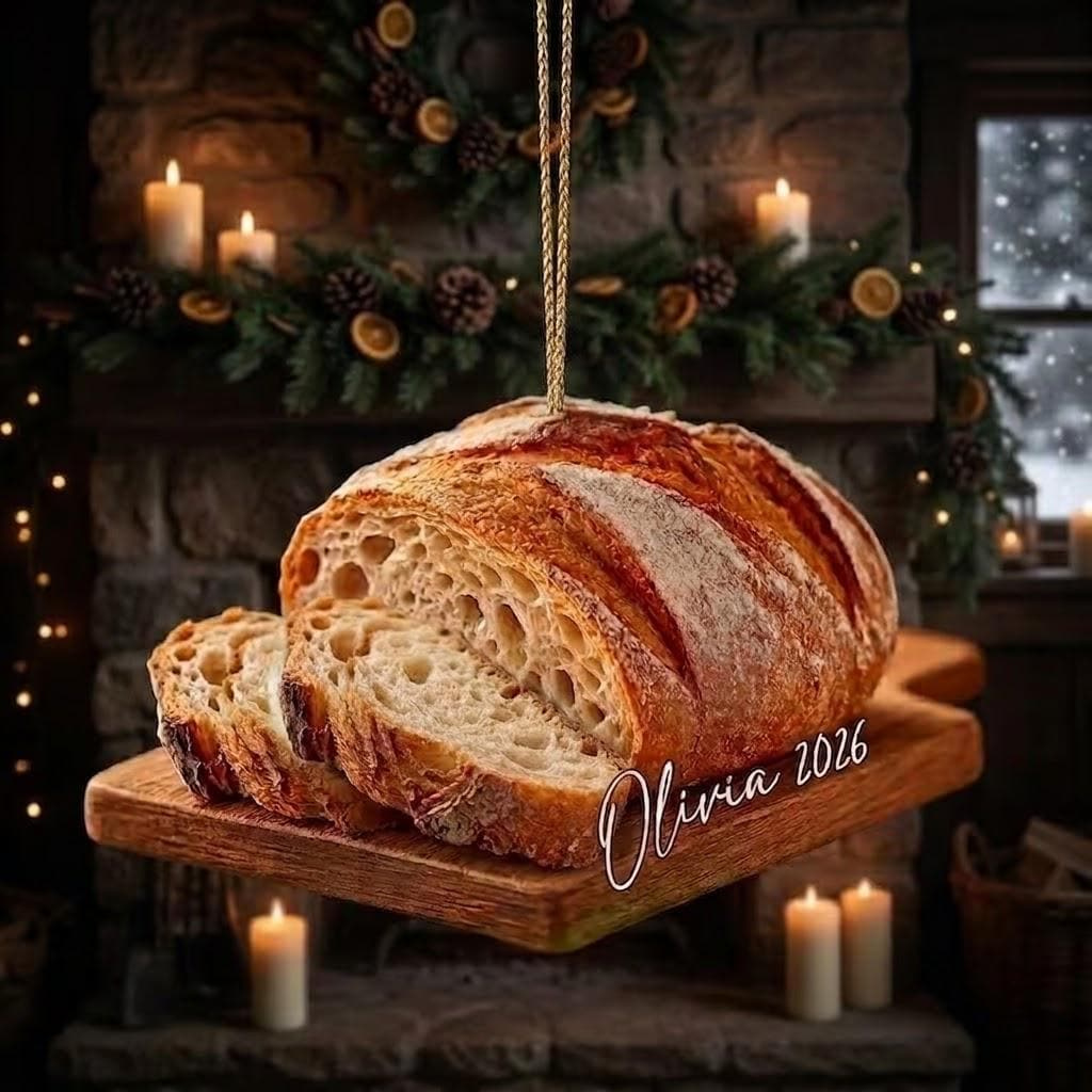 Personalized Sourdough Bread Acrylic Ornament on Mini Wooden Board
