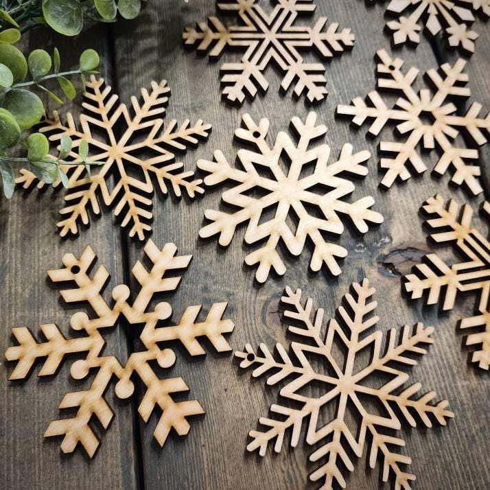 Wooden Snowflake Ornaments 12 Piece Set, Boho Christmas Tree Decor, Farmhouse Holiday, Laser Cut Wood Ornaments Wooden Snowflake Ornaments 12 Piece Set, Boho Christmas Tree Decor, Farmhouse Holiday, Laser Cut Wood Ornaments