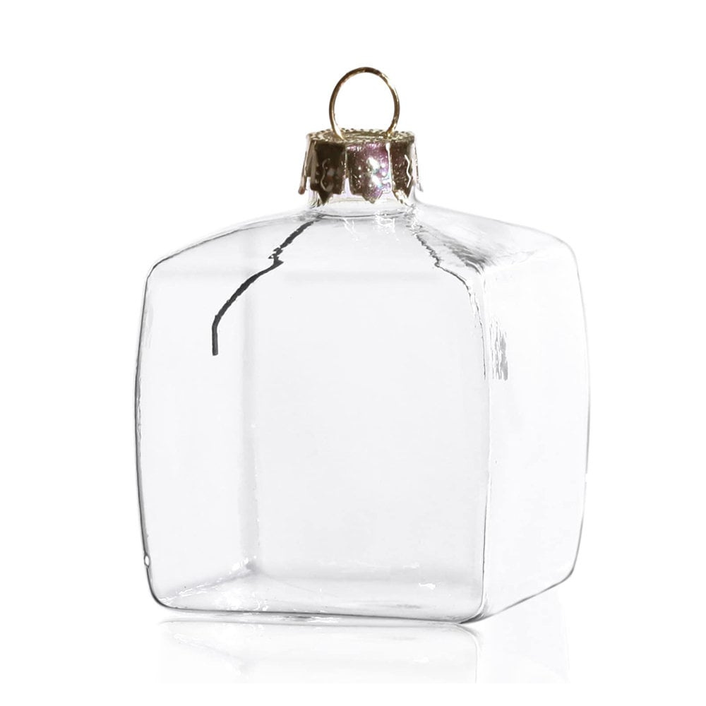 Glass Fillable Christmas Ornament Cubes Set of 10, DIY Paintable Hanging Holiday Decorations