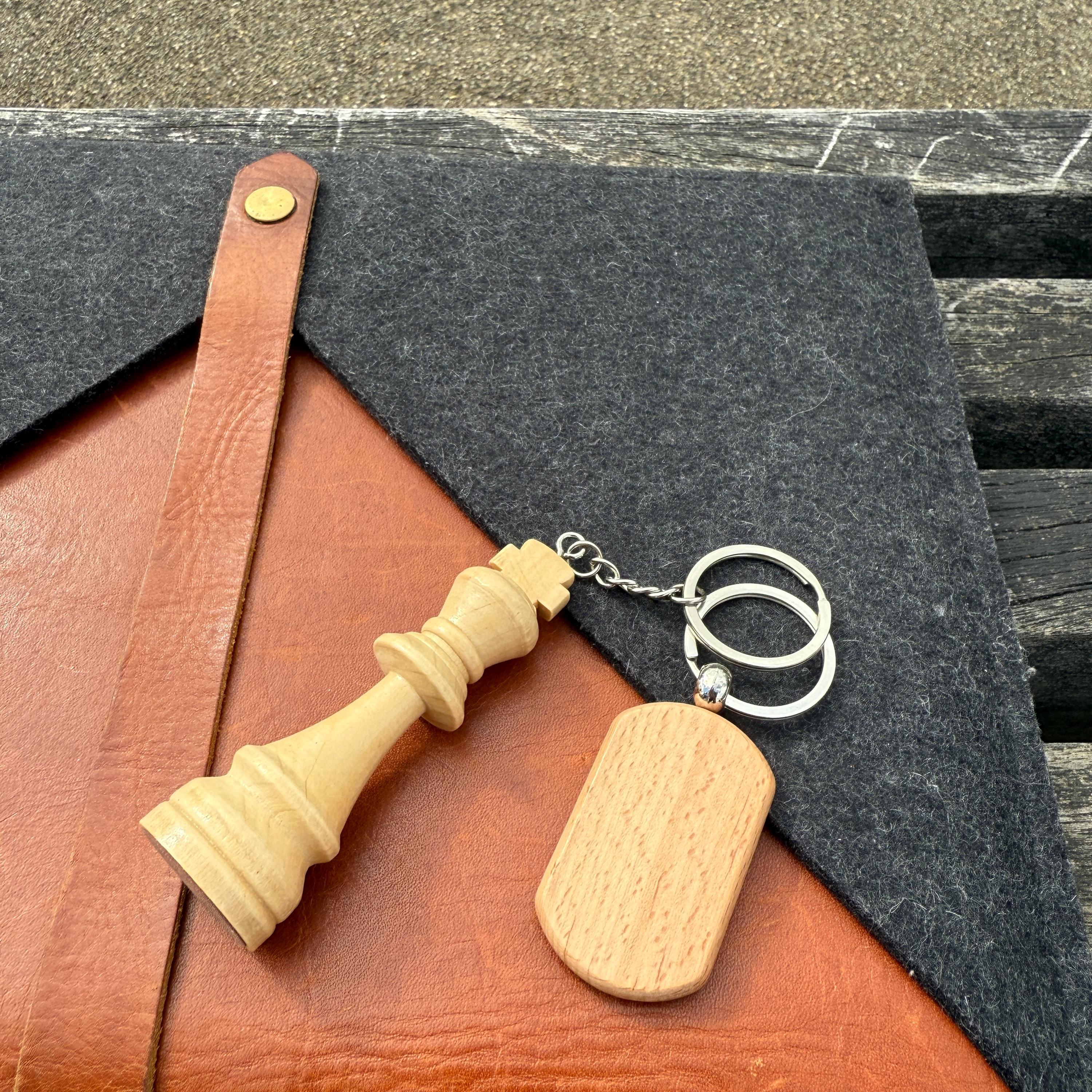 Chess Piece Keychain with Personalised Wooden Tag 2 - MeasureMason Chess Piece Keychain with Personalised Wooden Tag 2