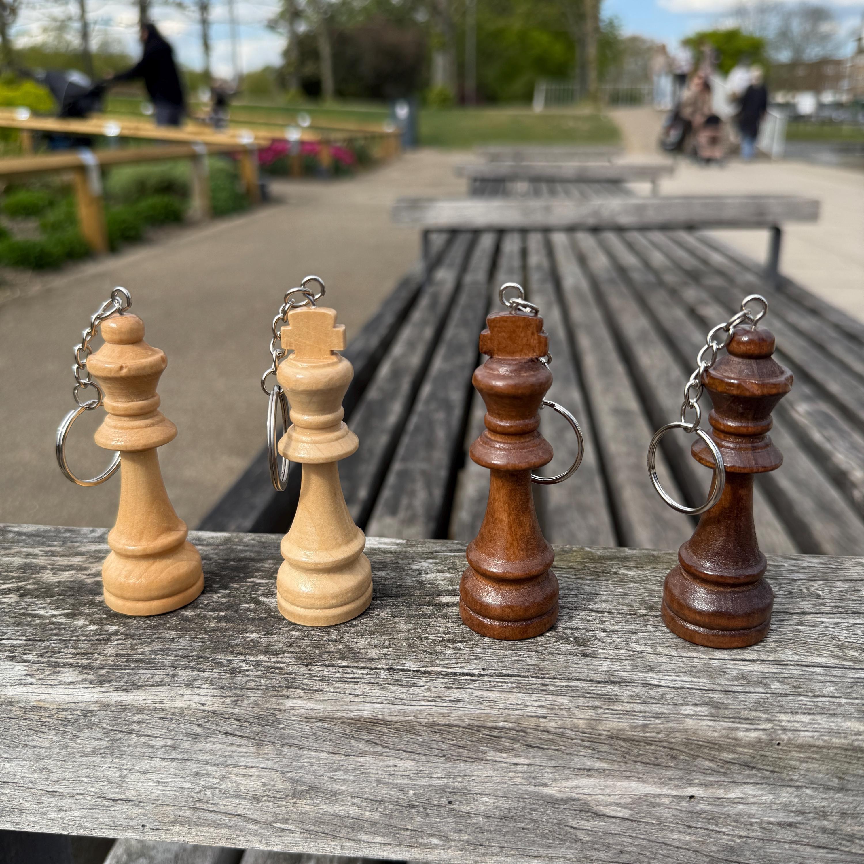 Chess Piece Keychain with Personalised Wooden Tag 1 - MeasureMason Chess Piece Keychain with Personalised Wooden Tag 1