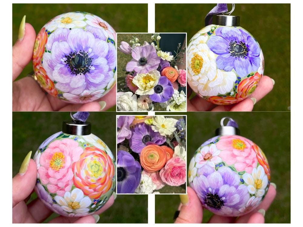 Custom Bouquet Ornament, Hand Painted Ceramic Floral Keepsake Custom Bouquet Ornament, Hand Painted Ceramic Floral Keepsake
