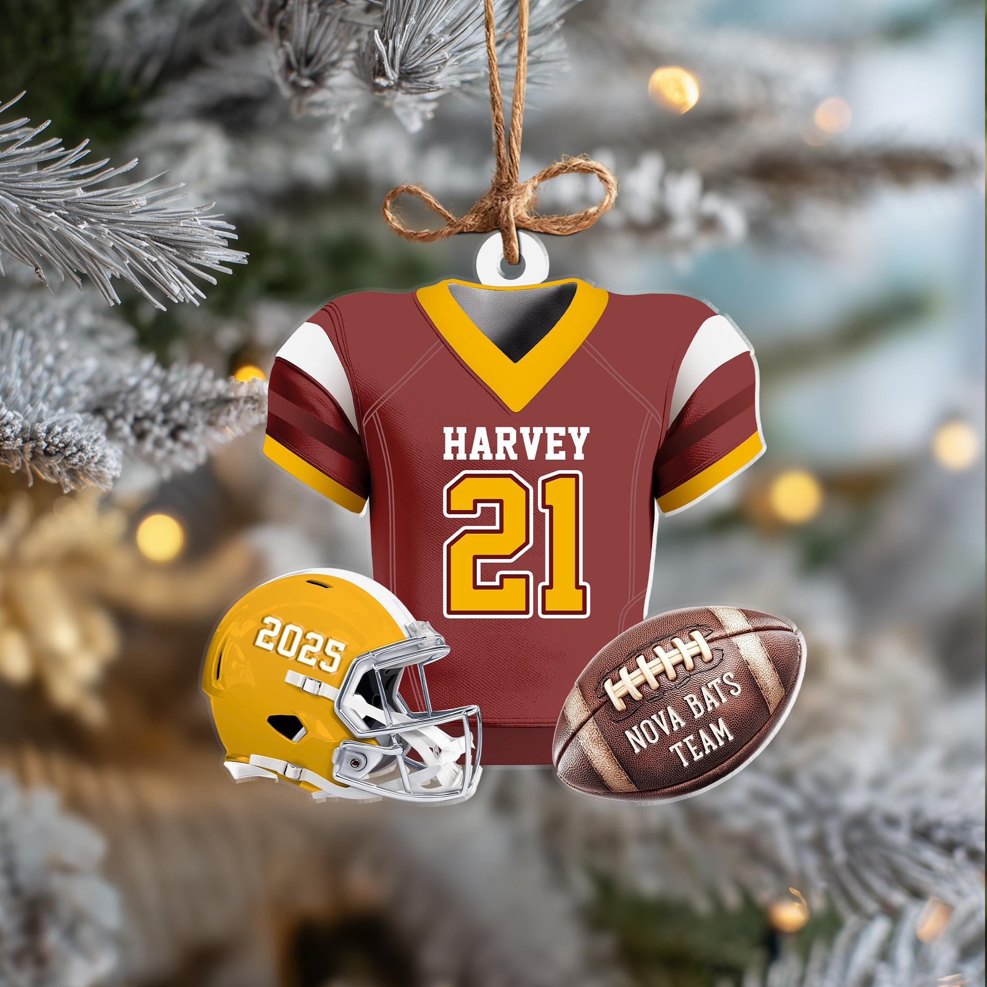 Personalized Football Player Christmas Ornament – Custom Jersey & Team Name Wooden & Acrylic Holiday Decoration 4 - MeasureMason Personalized Football Player Christmas Ornament – Custom Jersey & Team Name Wooden & Acrylic Holiday Decoration 4