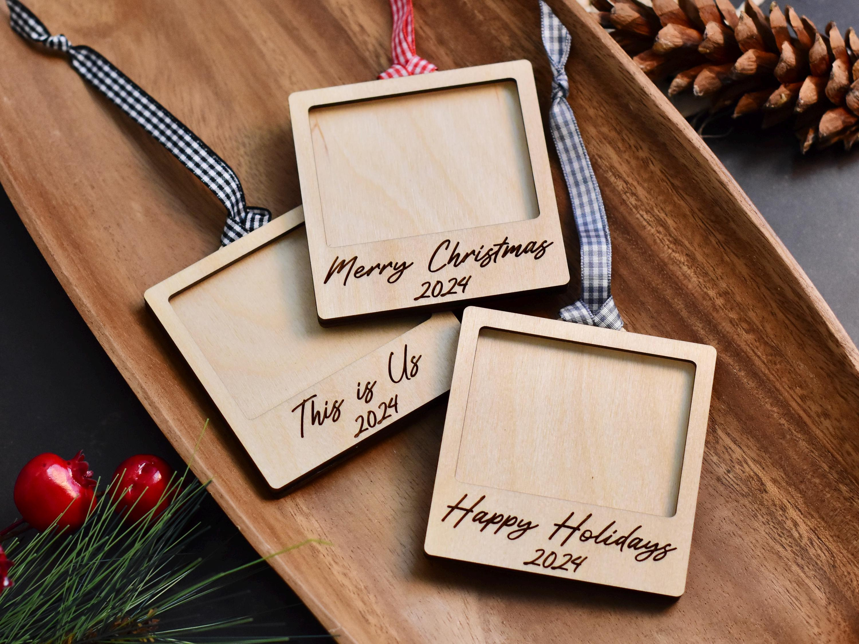 2026 Photo Frame Ornament, Laser Cut Birch Wood, Personalized Picture Keepsake, Christmas Tree Ornament, Grandparent Gif 1