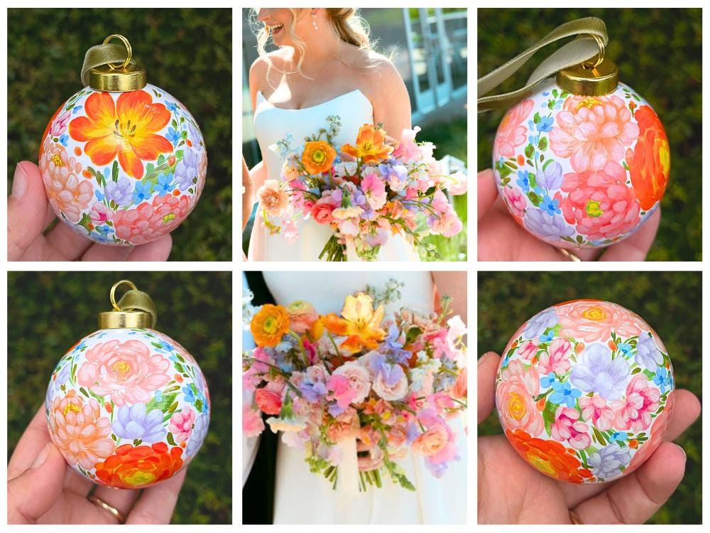 Custom Bouquet Ornament, Hand Painted Ceramic Floral Keepsake 1 - MeasureMason Custom Bouquet Ornament, Hand Painted Ceramic Floral Keepsake 1