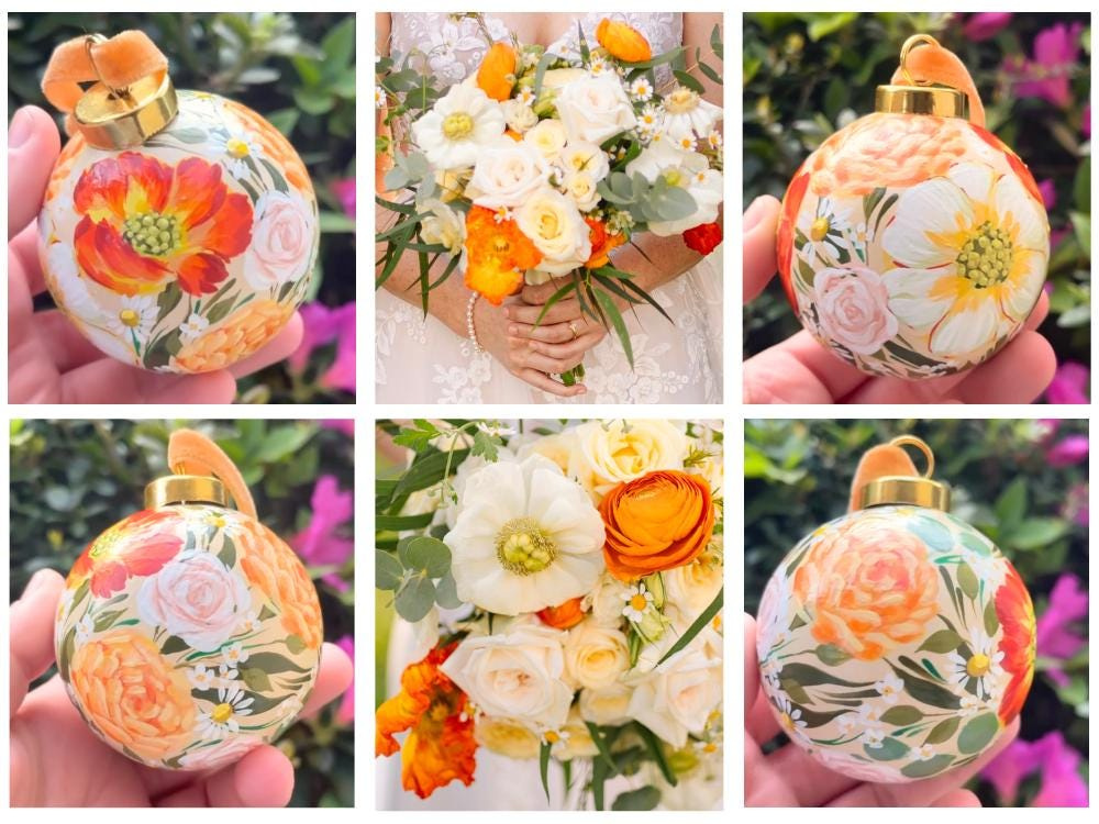 Custom Bouquet Ornament, Hand Painted Ceramic Floral Keepsake 3 - MeasureMason Custom Bouquet Ornament, Hand Painted Ceramic Floral Keepsake 3