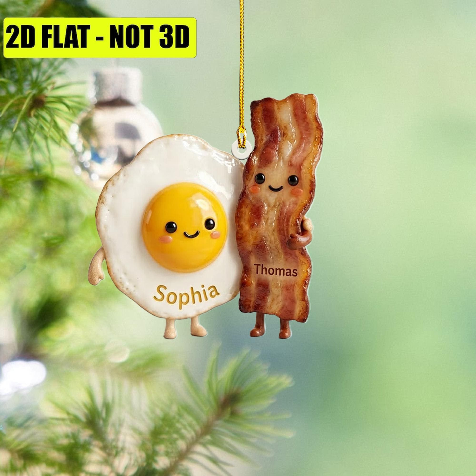 Personalized Bacon and Egg Christmas Ornament - Custom Food Tree Decoration with Name & Year