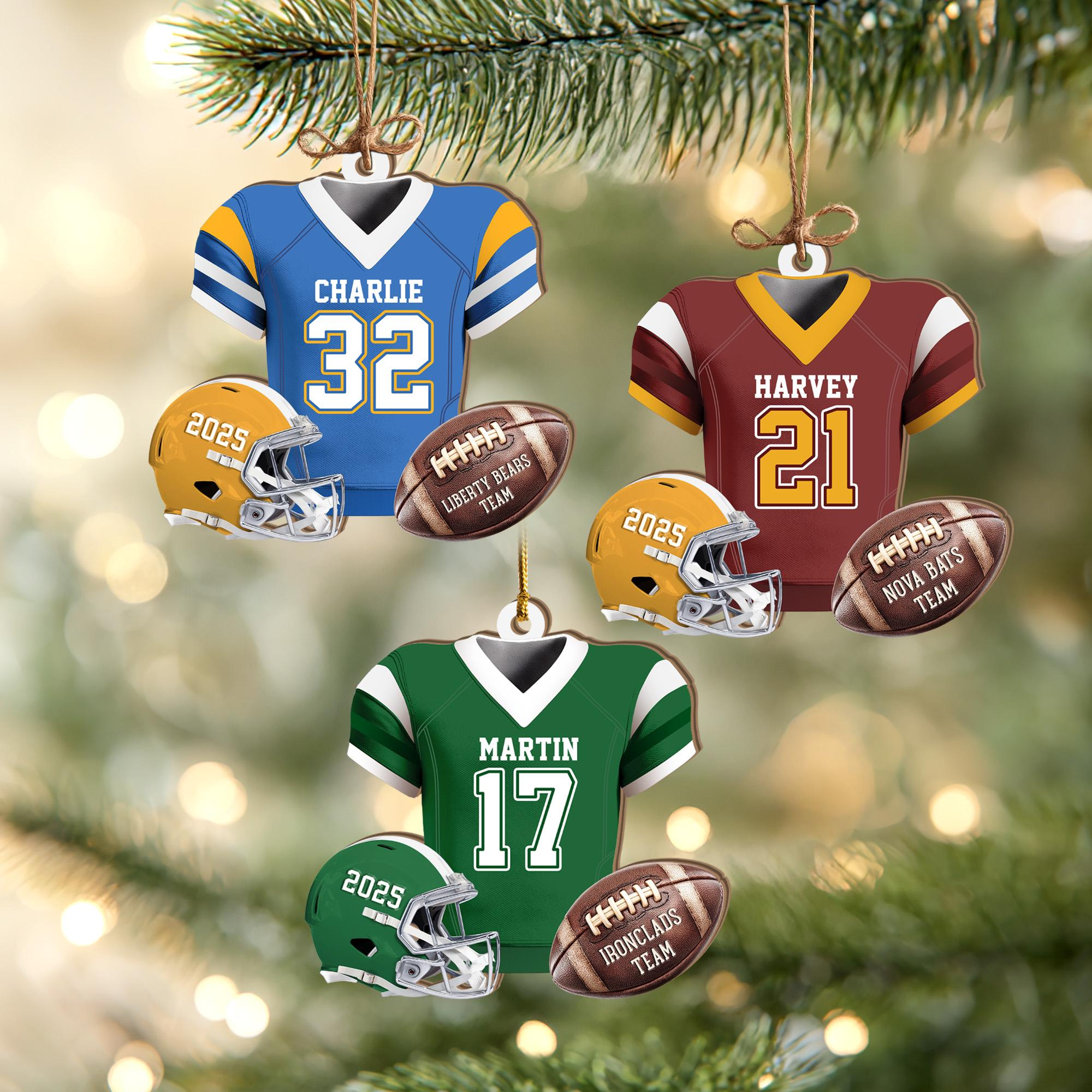 Personalized Football Player Christmas Ornament – Custom Jersey & Team Name Wooden & Acrylic Holiday Decoration Personalized Football Player Christmas Ornament – Custom Jersey & Team Name Wooden & Acrylic Holiday Decoration
