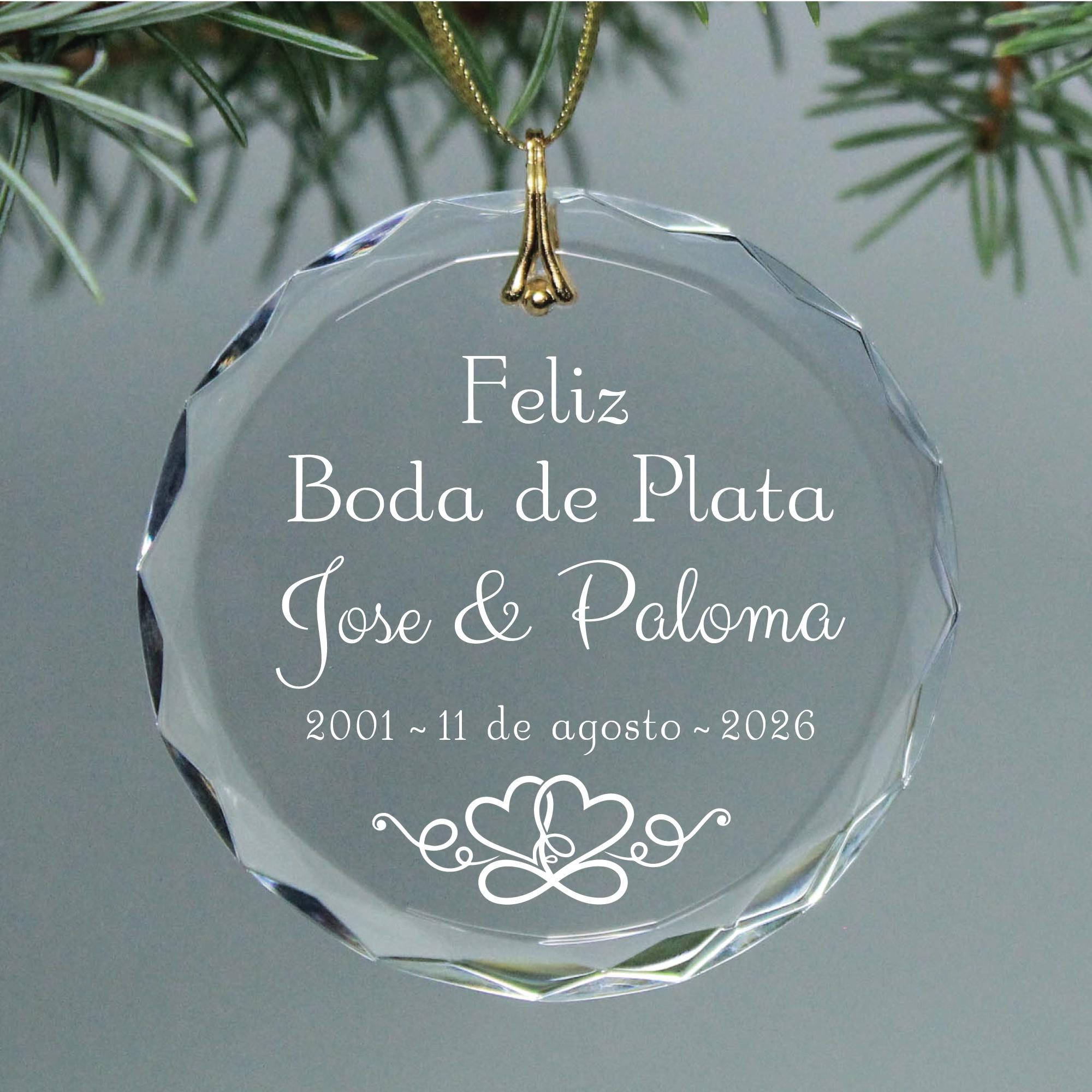 25th Wedding Anniversary Two Hearts Infinity Crystal Glass Christmas Ornament - Personalized 1