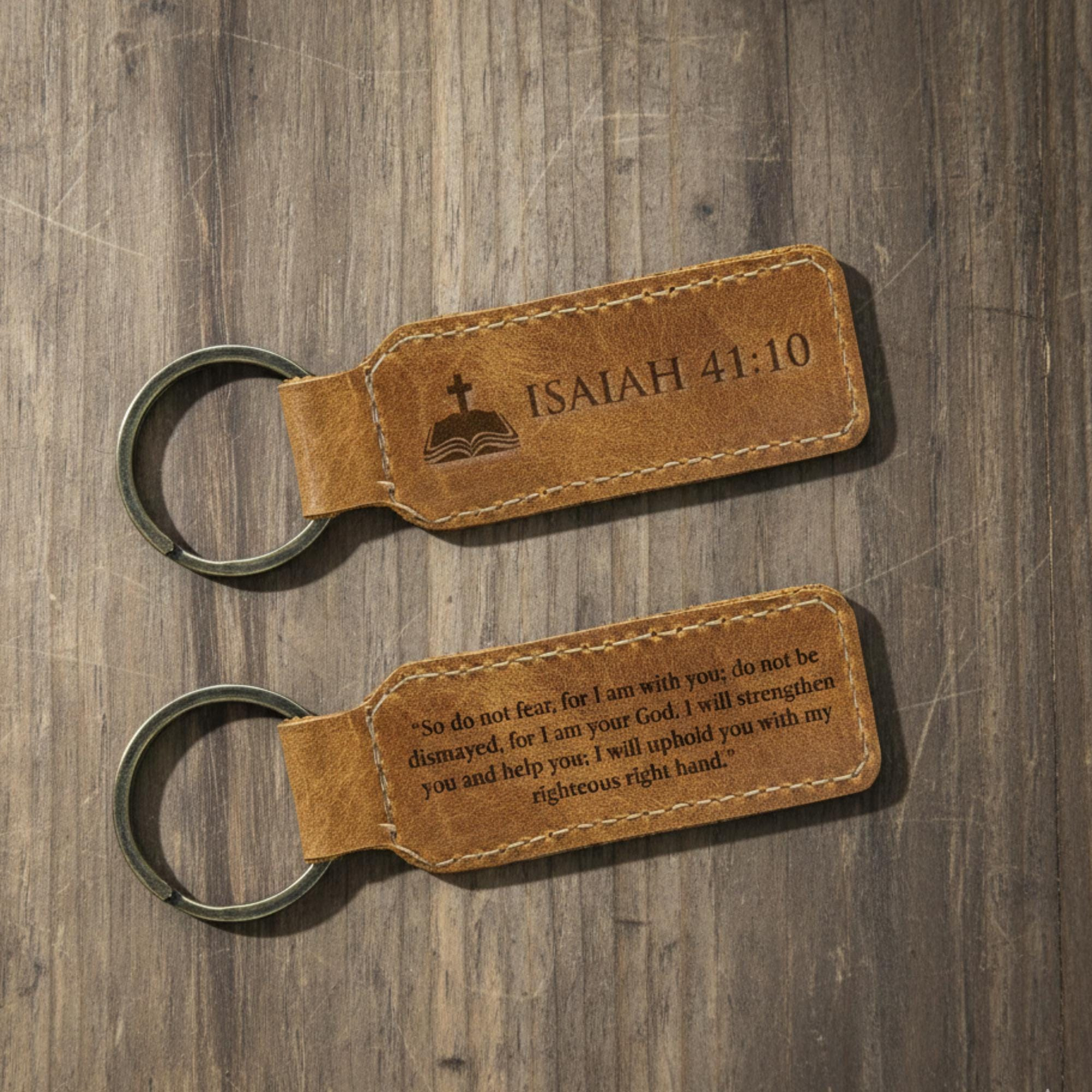 Custom Bible Verse Leather Keychain, Personalized Christian Gift, Engraved Faith Keyring