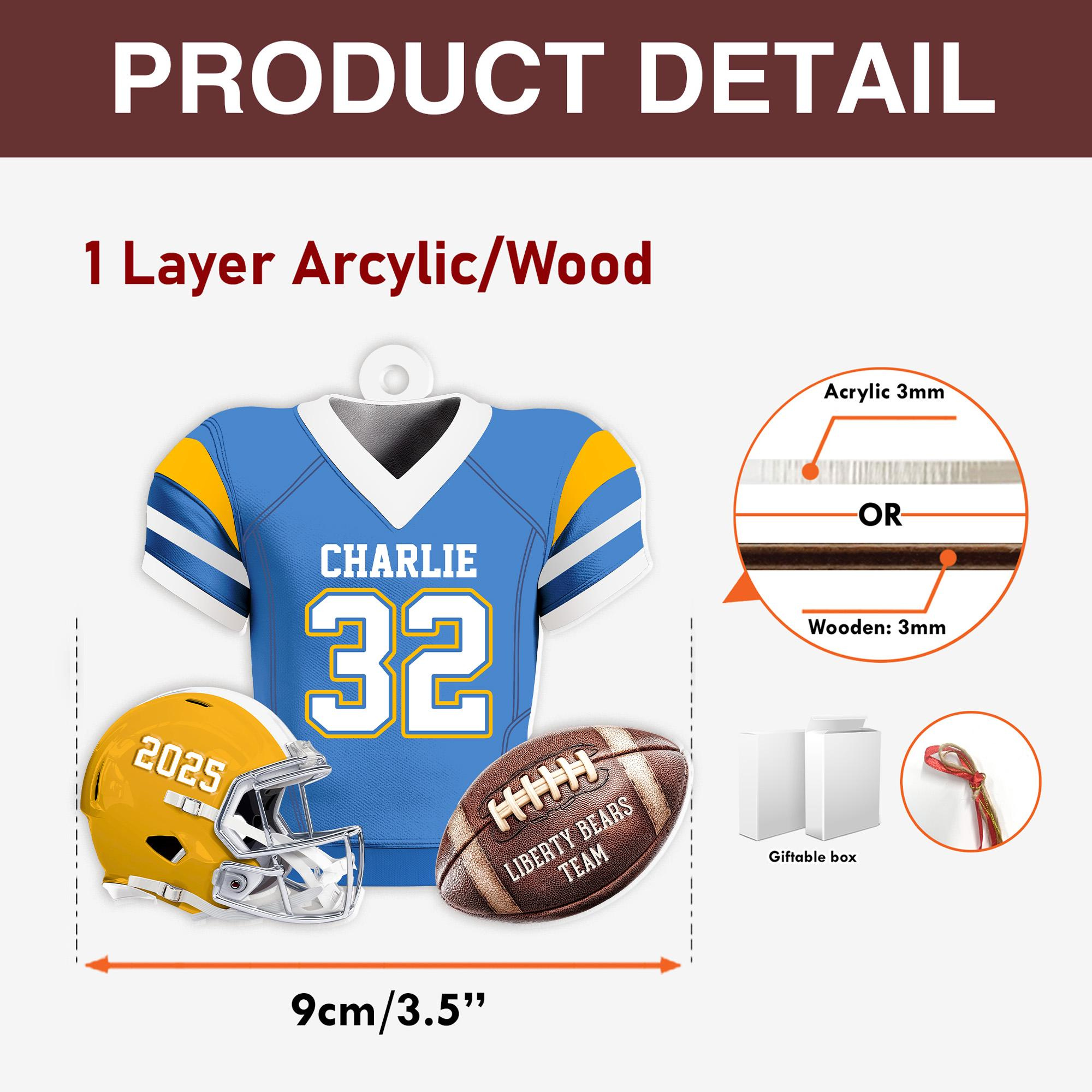 Personalized Football Player Christmas Ornament – Custom Jersey & Team Name Wooden & Acrylic Holiday Decoration 1 - MeasureMason Personalized Football Player Christmas Ornament – Custom Jersey & Team Name Wooden & Acrylic Holiday Decoration 1