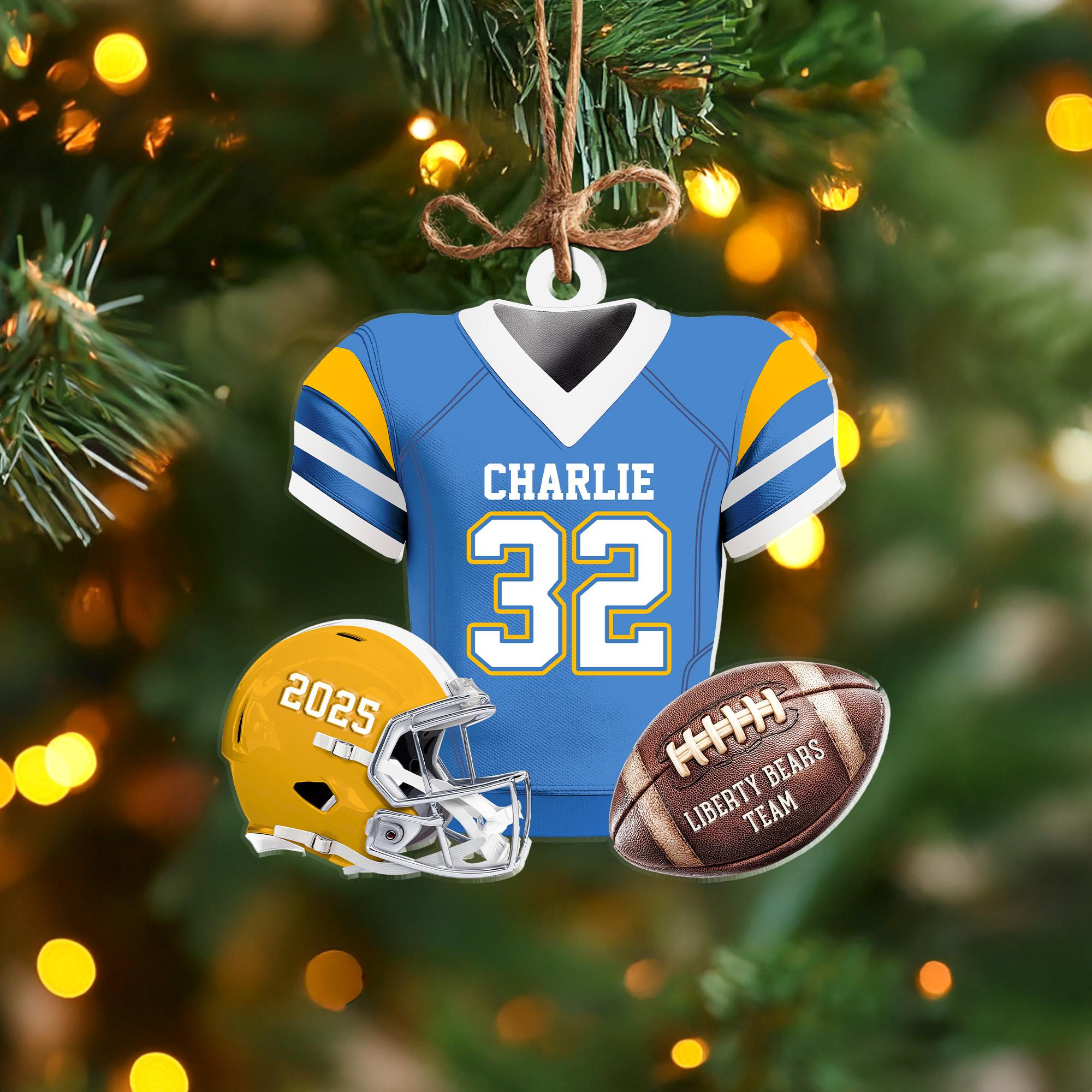Personalized Football Player Christmas Ornament – Custom Jersey & Team Name Wooden & Acrylic Holiday Decoration 2 - MeasureMason Personalized Football Player Christmas Ornament – Custom Jersey & Team Name Wooden & Acrylic Holiday Decoration 2