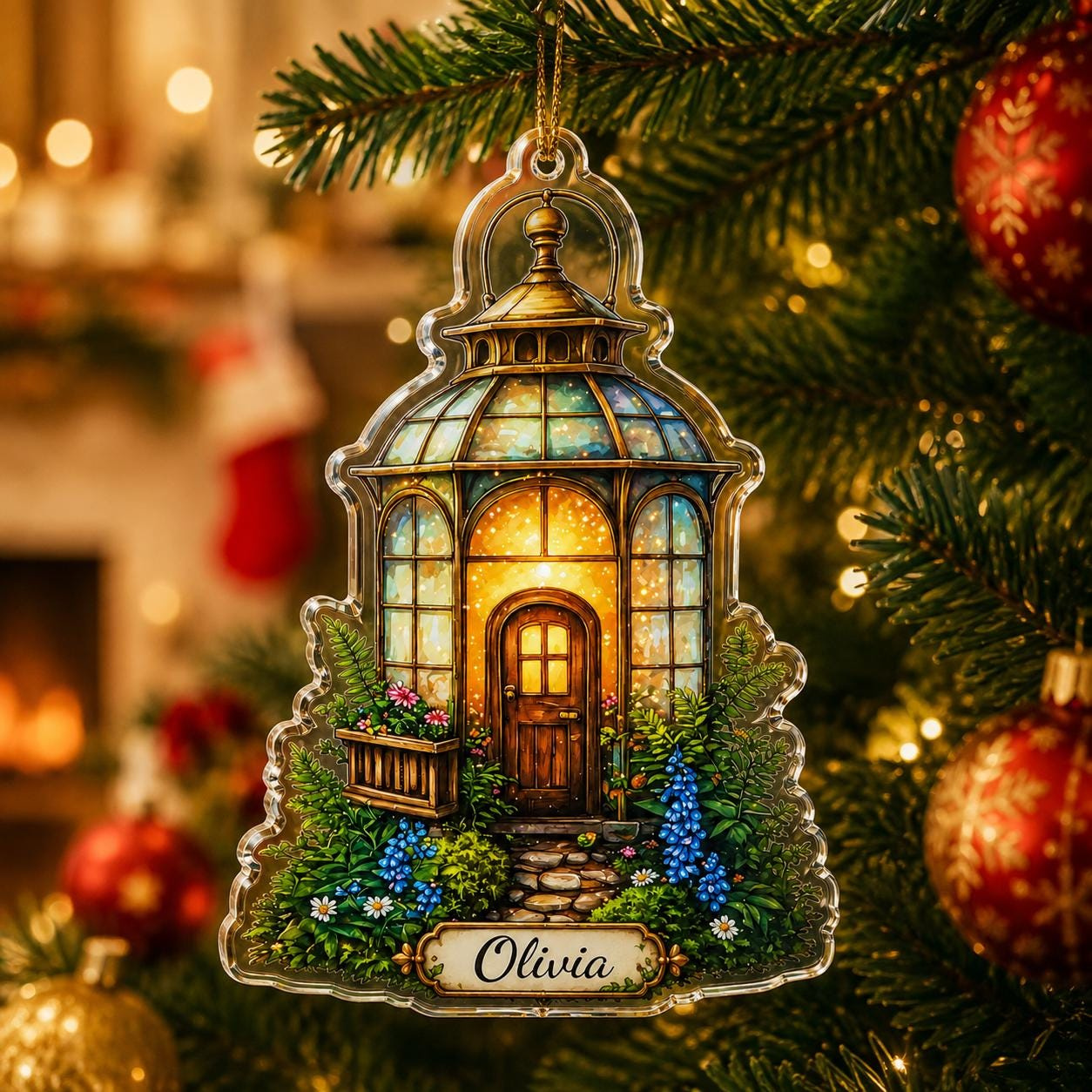 Personalized Greenhouse Acrylic Christmas Ornament, Custom Name Tree Decor, Holiday Keepsake Gift