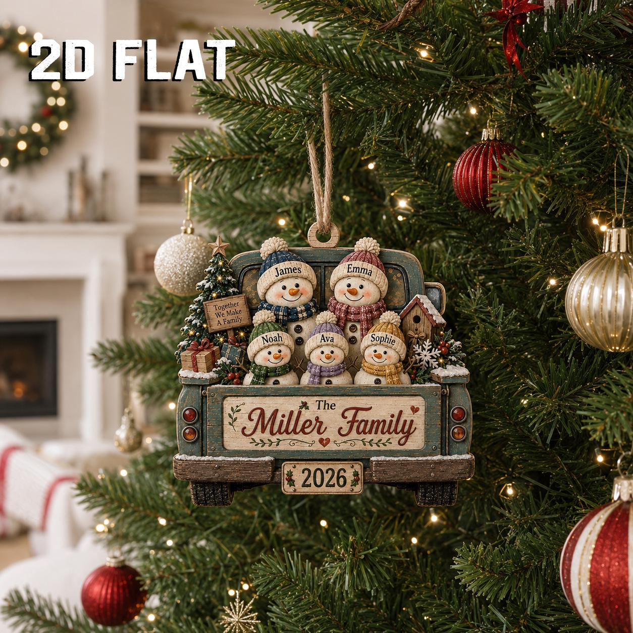 Personalized Snowman Family Christmas Ornament 2026 Custom Wooden Family Name Holiday Keepsake Xmas Gift