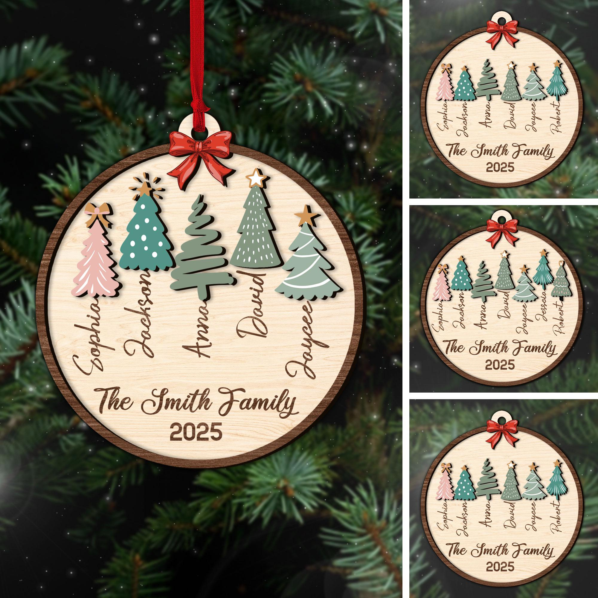 Personalized Family Christmas Ornament, Custom Family Name Tree Shaped Holiday Decoration, Acrylic Keepsake Gift