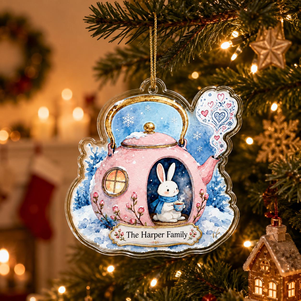 2D Flat Personalized Ornament, Bunny Teapot House Custom Name Christmas Acrylic Keepsake Gift 2D Flat Personalized Ornament, Bunny Teapot House Custom Name Christmas Acrylic Keepsake Gift