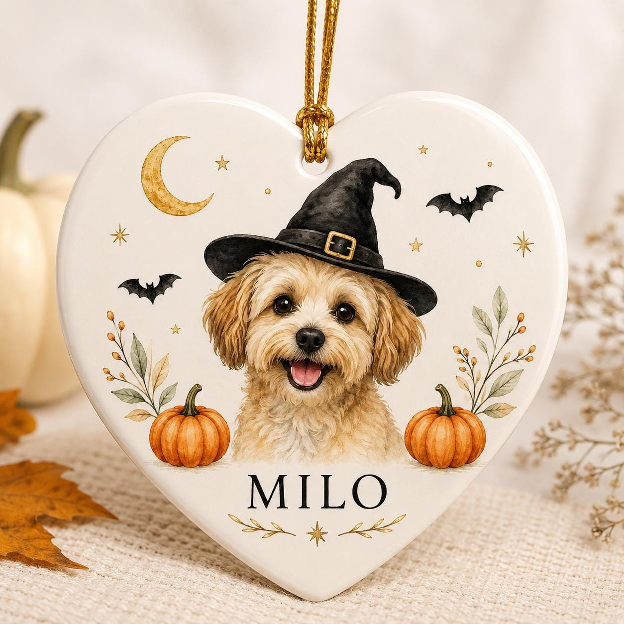 Personalized Pet Halloween Photo Ornament, Double-Sided Ceramic Heart Personalized Pet Halloween Photo Ornament, Double-Sided Ceramic Heart
