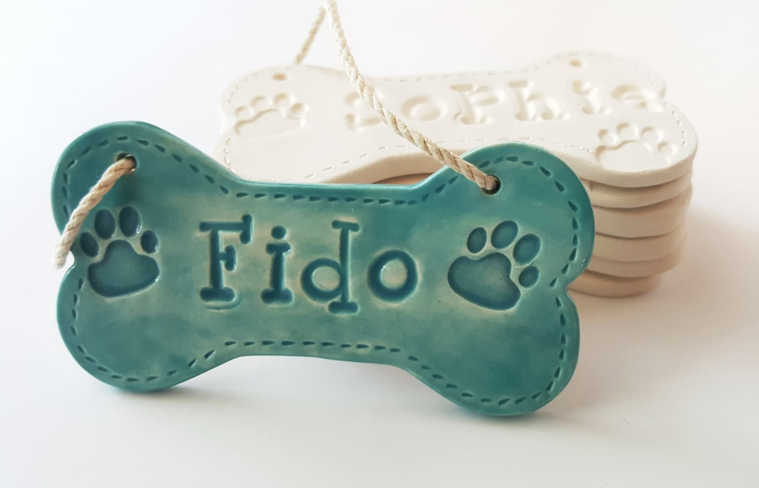 Personalized Ceramic Dog Bone Christmas Ornament - Custom Pet Name & Year - Handmade Clay Dog Lover Gift