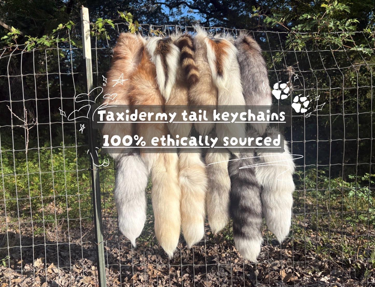 Handmade Real Fur Tail Keychain - Ethically Sourced - Gemstone Charm - Therian Oddity Gift