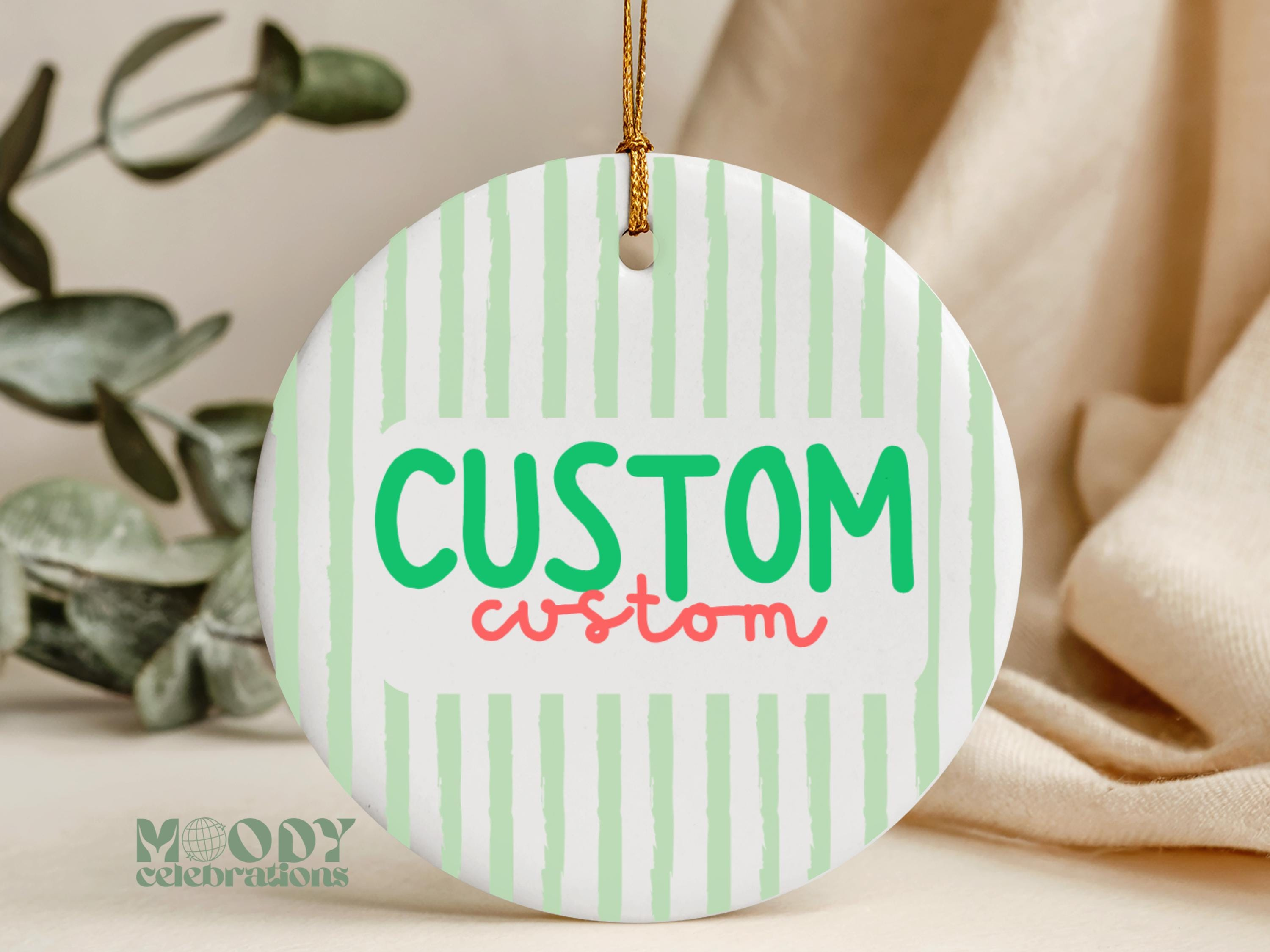 Personalized Ceramic Ornament with Bold Stripes, Custom Milestone Keepsake Gift Personalized Ceramic Ornament with Bold Stripes, Custom Milestone Keepsake Gift