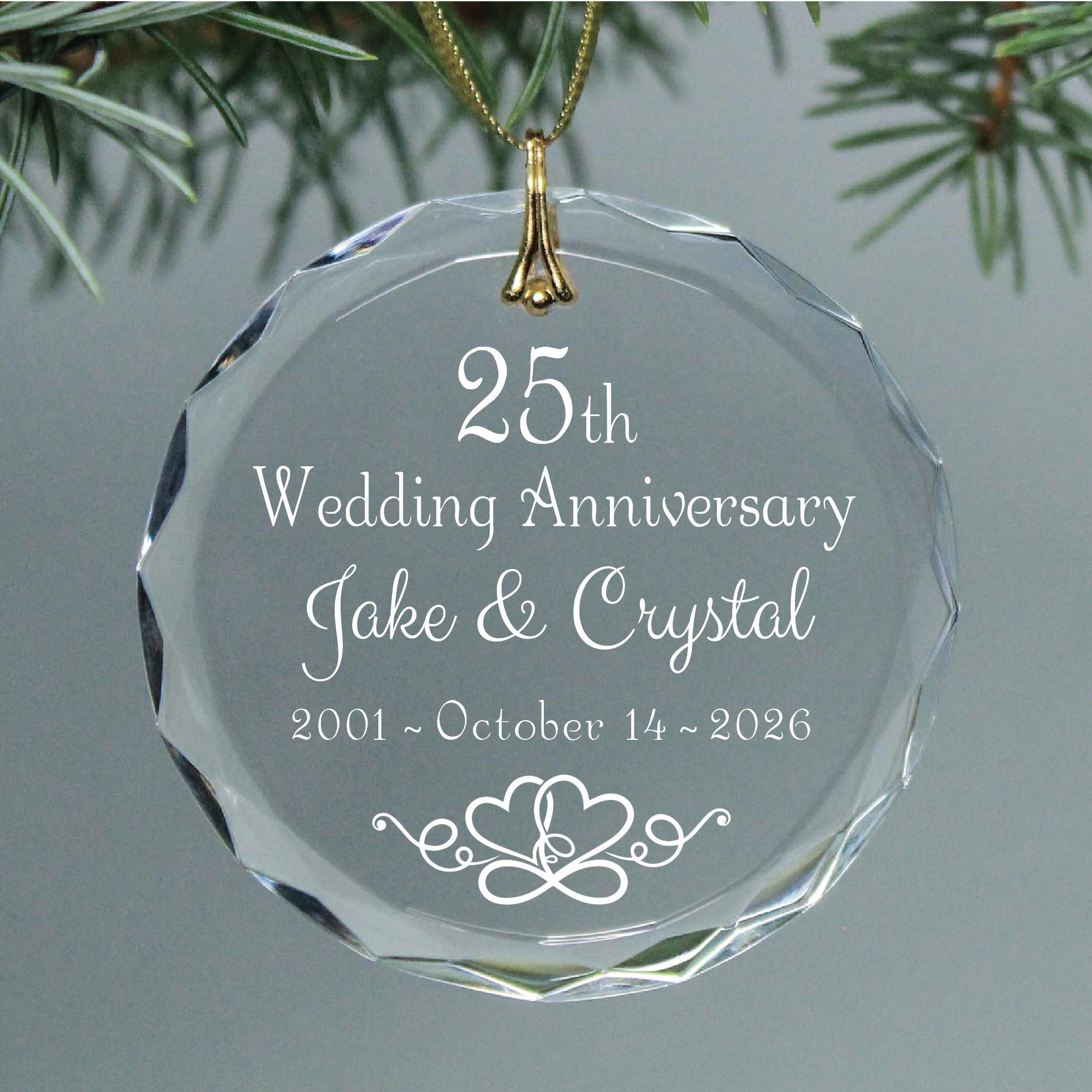 25th Wedding Anniversary Two Hearts Infinity Crystal Glass Christmas Ornament - Personalized 25th Wedding Anniversary Two Hearts Infinity Crystal Glass Christmas Ornament - Personalized