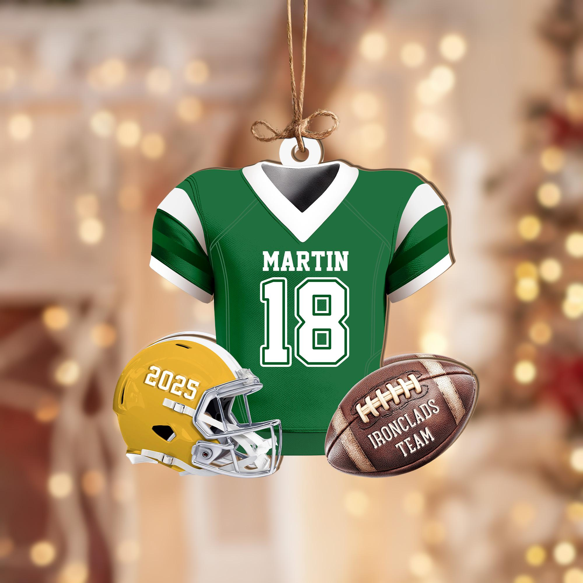 Personalized Football Player Christmas Ornament – Custom Jersey & Team Name Wooden & Acrylic Holiday Decoration 3 - MeasureMason Personalized Football Player Christmas Ornament – Custom Jersey & Team Name Wooden & Acrylic Holiday Decoration 3