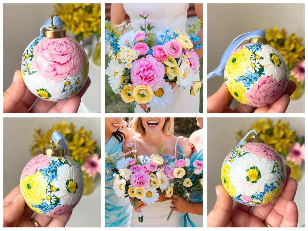 Custom Bouquet Ornament, Hand Painted Ceramic Floral Keepsake 2 - MeasureMason Custom Bouquet Ornament, Hand Painted Ceramic Floral Keepsake 2