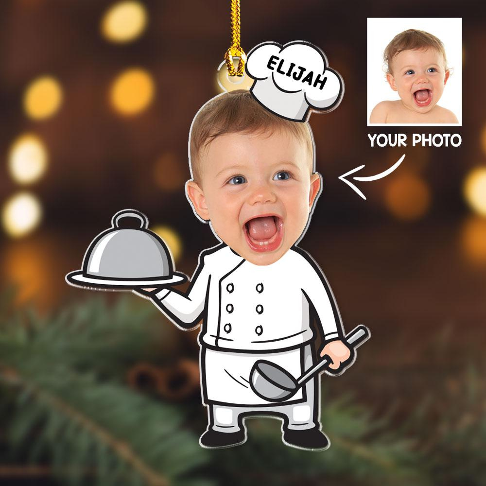Custom Photo Chef Ornament, Personalized Christmas Family Ornament, Baby Photo Holiday Decor Custom Photo Chef Ornament, Personalized Christmas Family Ornament, Baby Photo Holiday Decor
