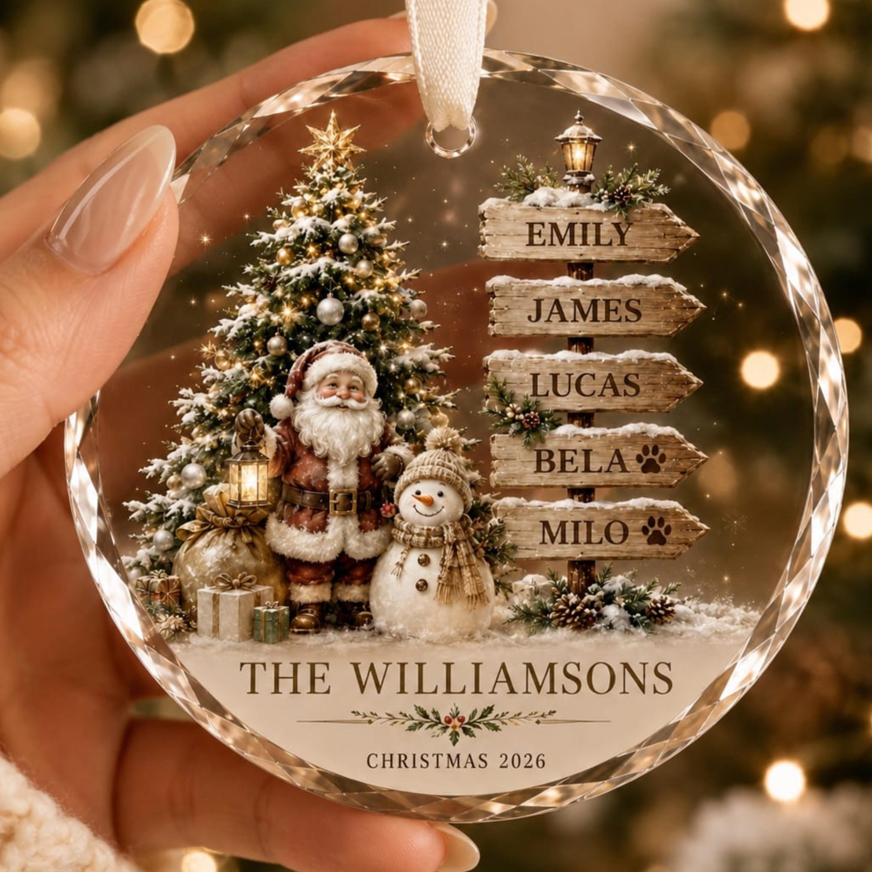 Personalized Santa Christmas Ornament with Family Name, Custom Glass Family Keepsake, Christmas 2026 Gift Personalized Santa Christmas Ornament with Family Name, Custom Glass Family Keepsake, Christmas 2026 Gift