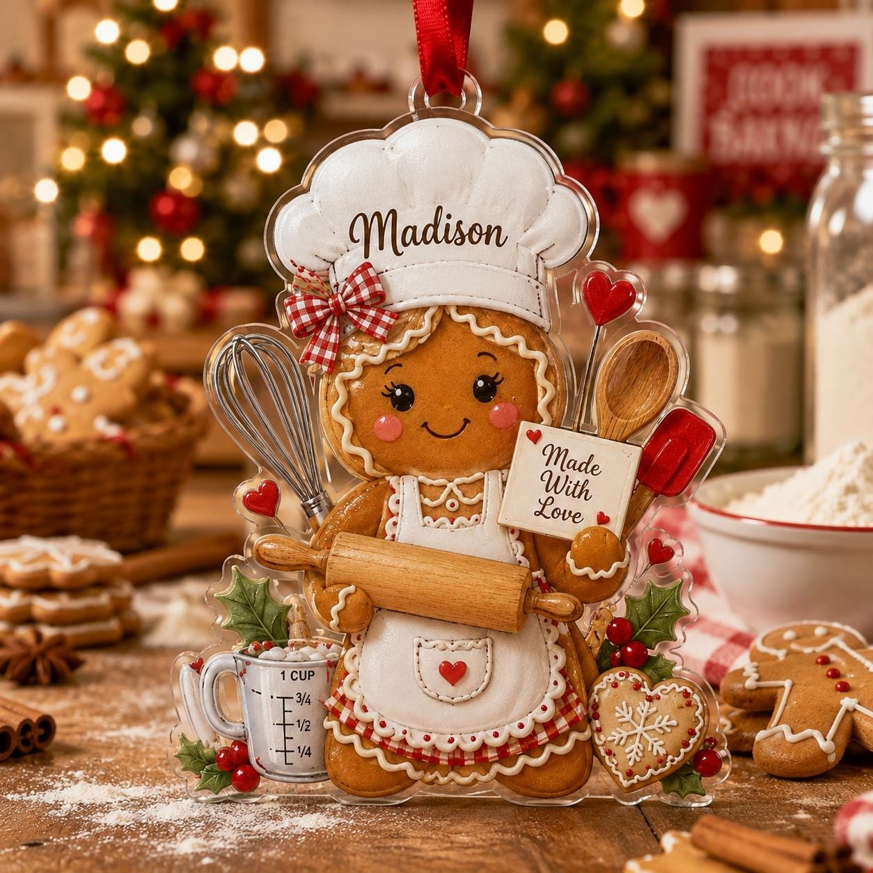 Personalized Baker Christmas Ornament, Custom Name Gingerbread Chef Acrylic Keepsake Gift 1 - MeasureMason Personalized Baker Christmas Ornament, Custom Name Gingerbread Chef Acrylic Keepsake Gift 1