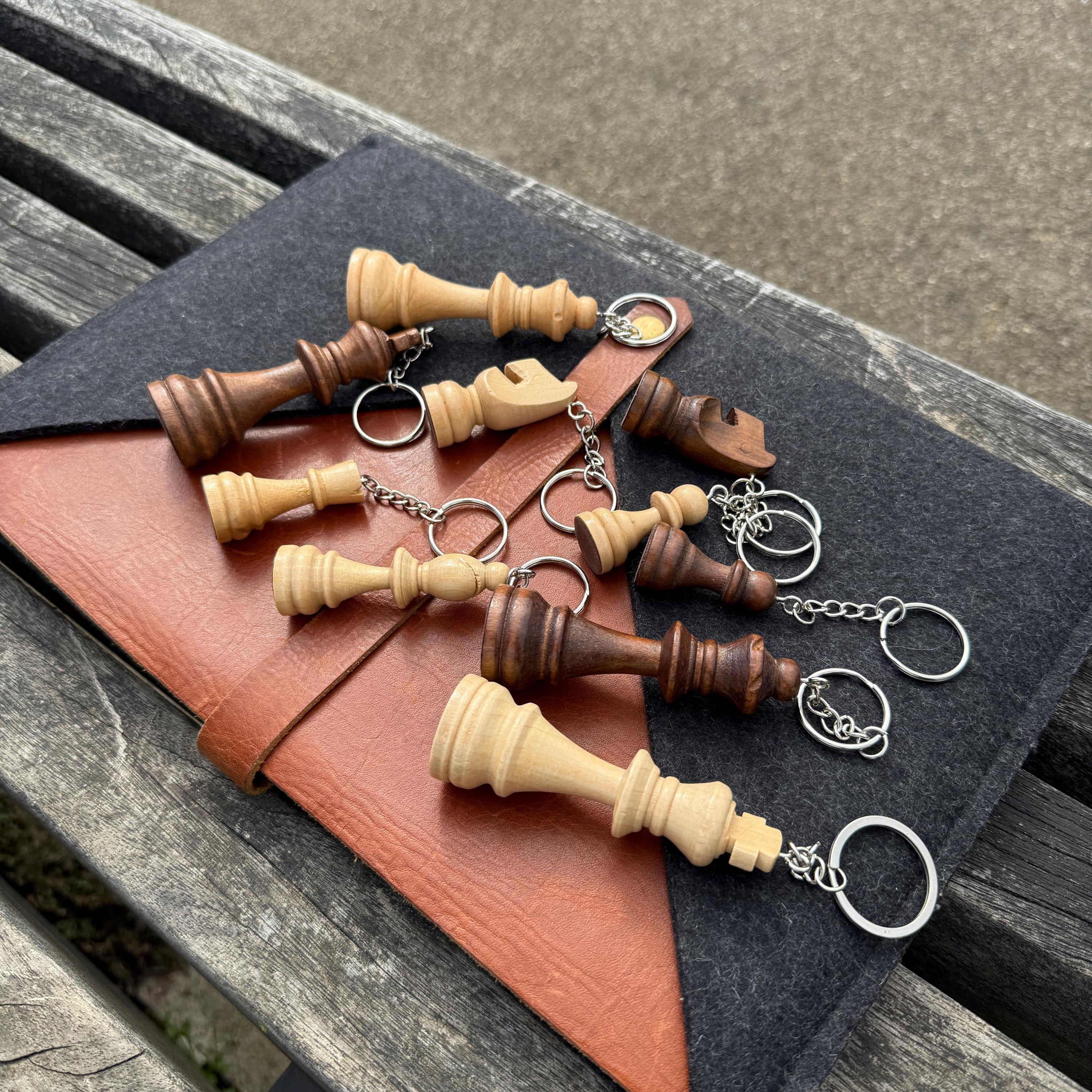 Chess Piece Keychain with Personalised Wooden Tag