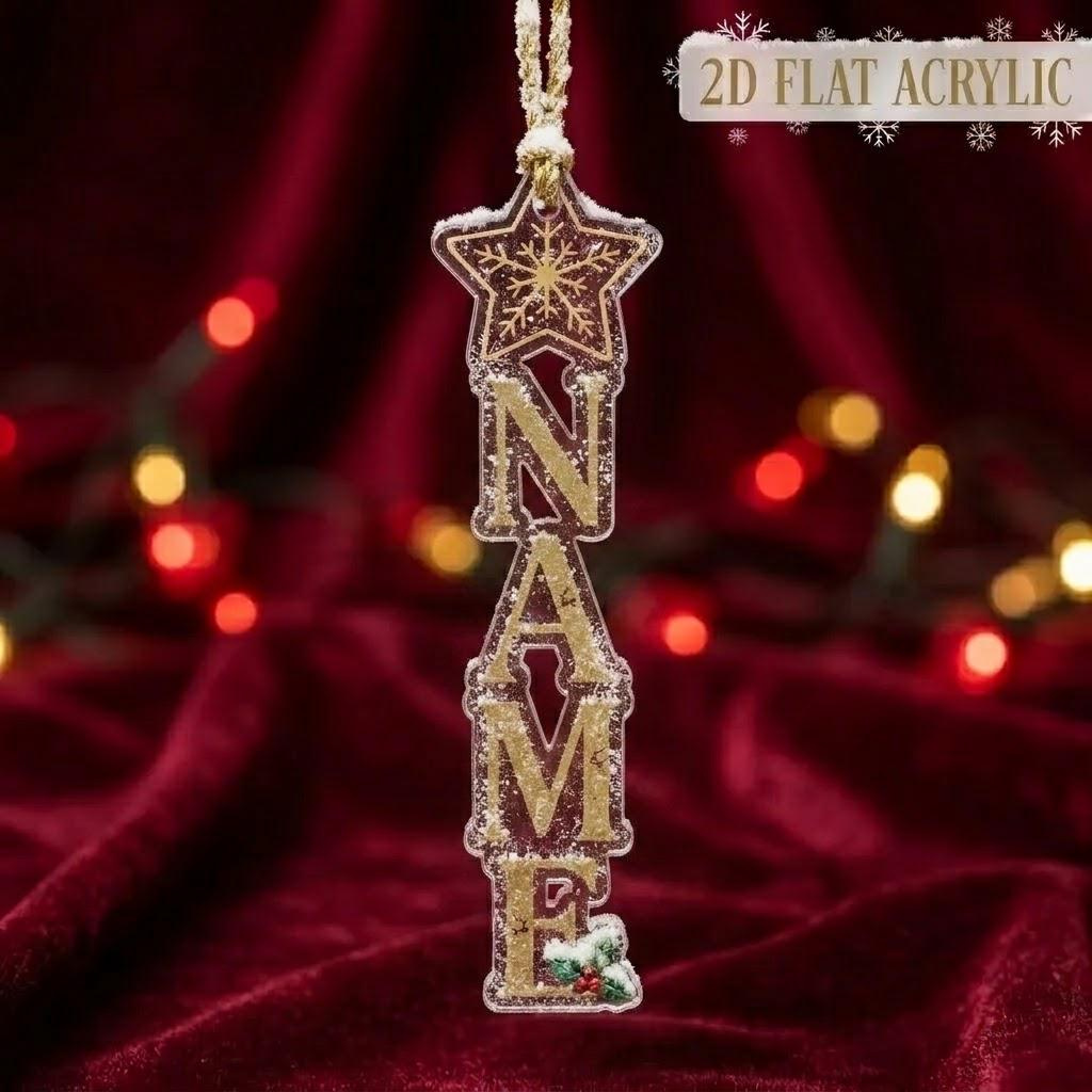 Personalized Name Christmas Ornament, 2D Flat Acrylic Vertical Ornament, Custom Letter Holiday Keepsake, Tree Decor