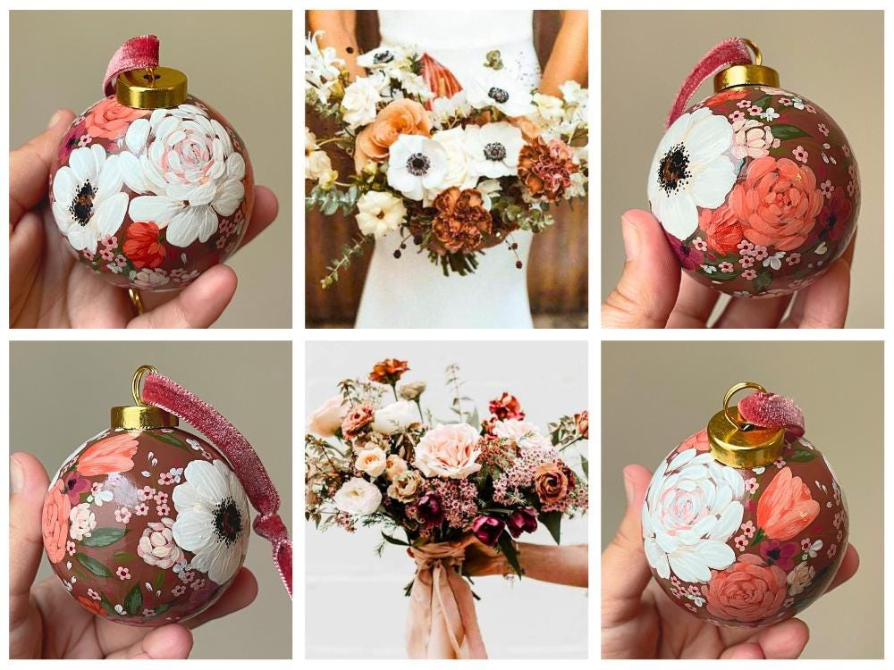 Custom Bouquet Ornament, Hand Painted Ceramic Floral Keepsake 4 - MeasureMason Custom Bouquet Ornament, Hand Painted Ceramic Floral Keepsake 4