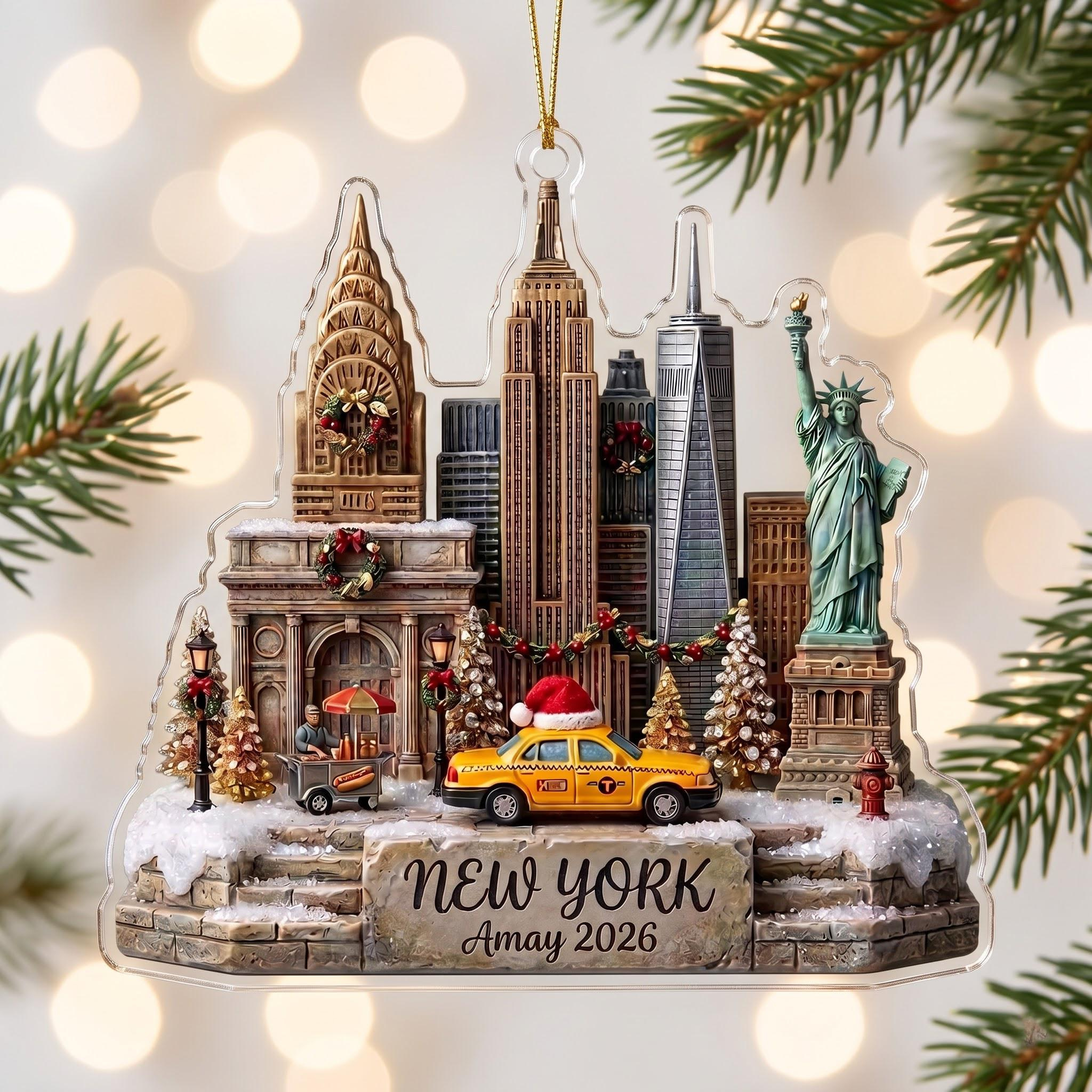 Personalized NYC Skyline Christmas Ornament - Custom Name & Year Acrylic Keepsake Personalized NYC Skyline Christmas Ornament - Custom Name & Year Acrylic Keepsake
