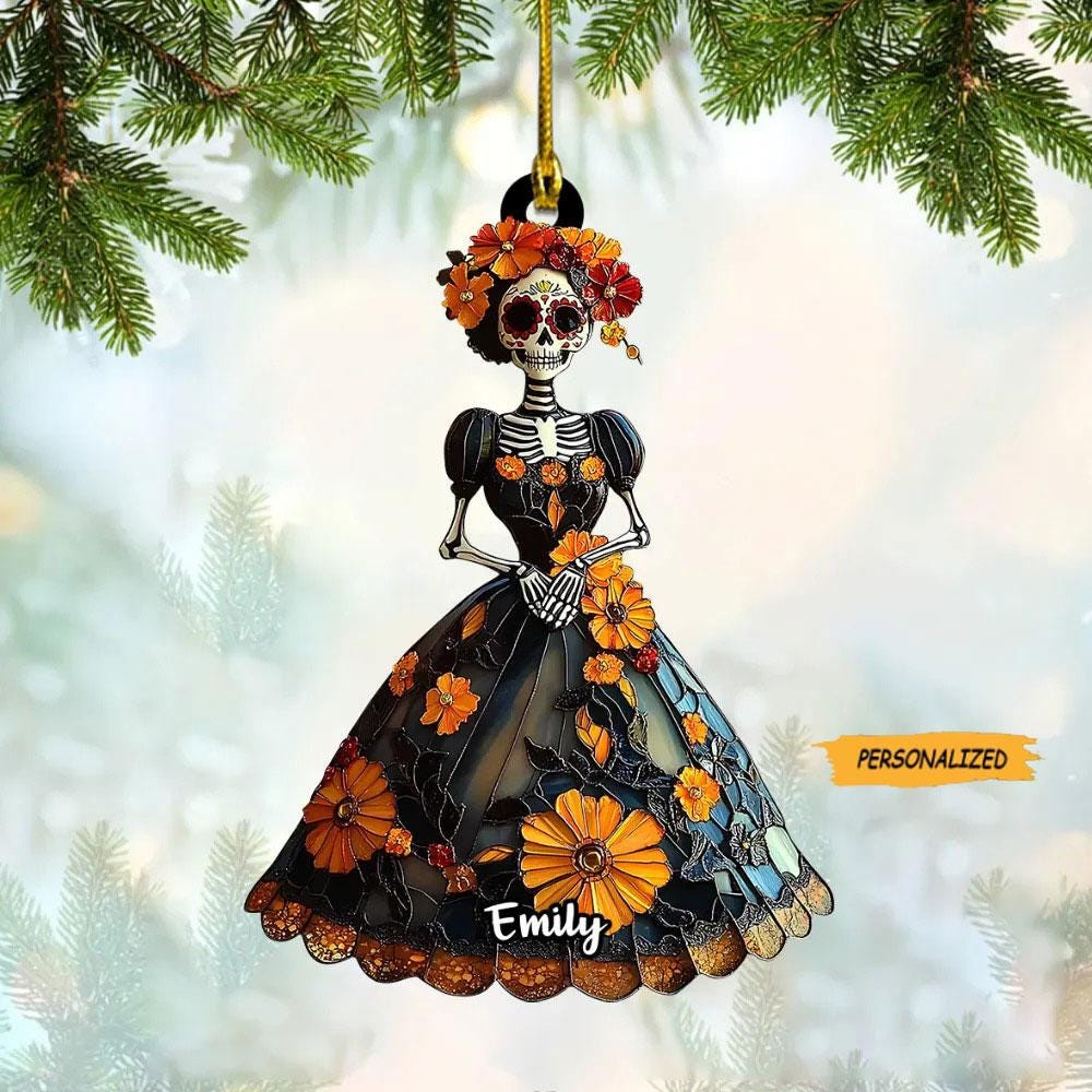 Day Of The Dead Ornament, Personalized Dia de Los Muertos Custom Acrylic Christmas Ornament, Holiday Gift Day Of The Dead Ornament, Personalized Dia de Los Muertos Custom Acrylic Christmas Ornament, Holiday Gift