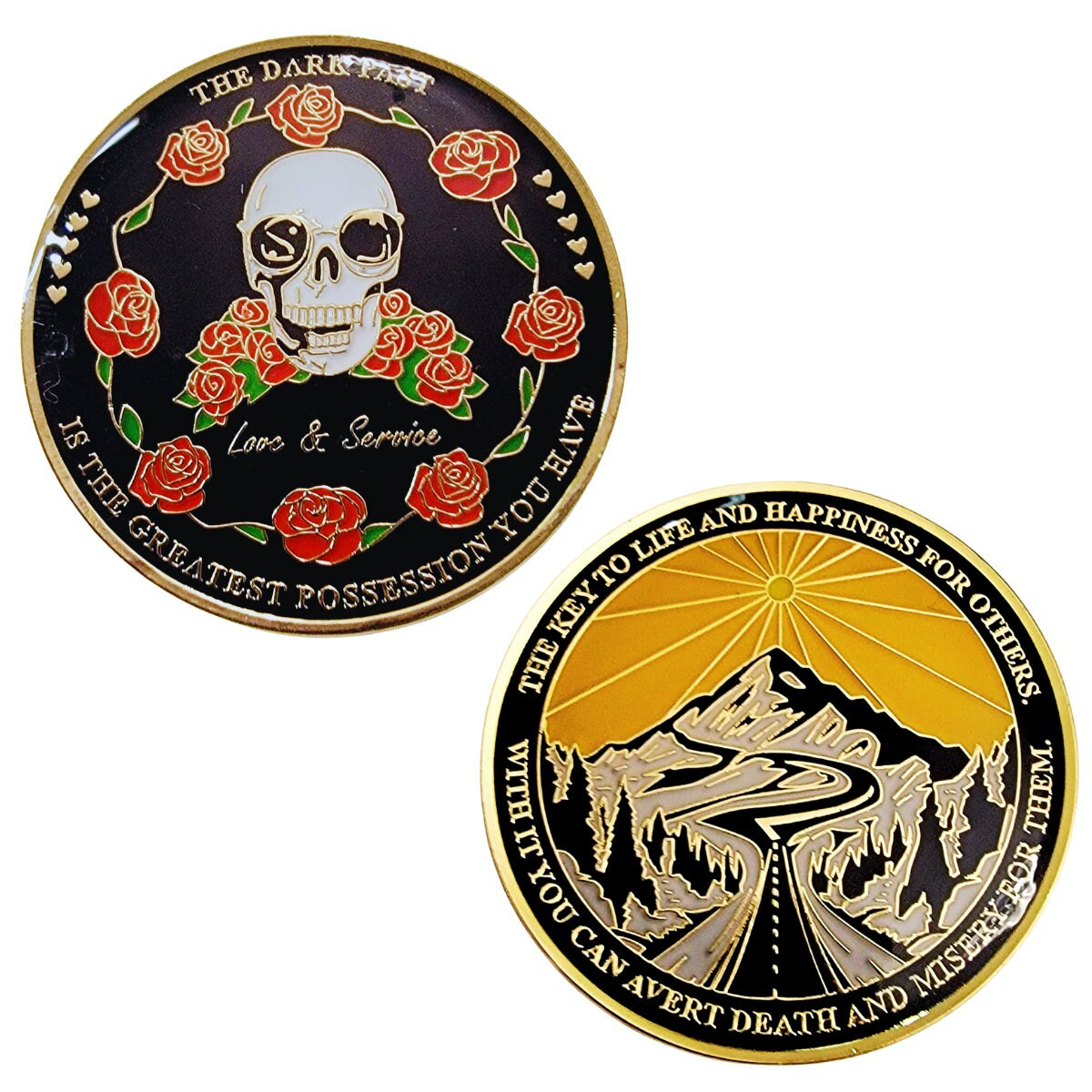 Love & Service AA Recovery Medallion - The Dark Past is the Greatest Possession Big Book Quote Gold Plated 3 - MeasureMason Love & Service AA Recovery Medallion - The Dark Past is the Greatest Possession Big Book Quote Gold Plated 3