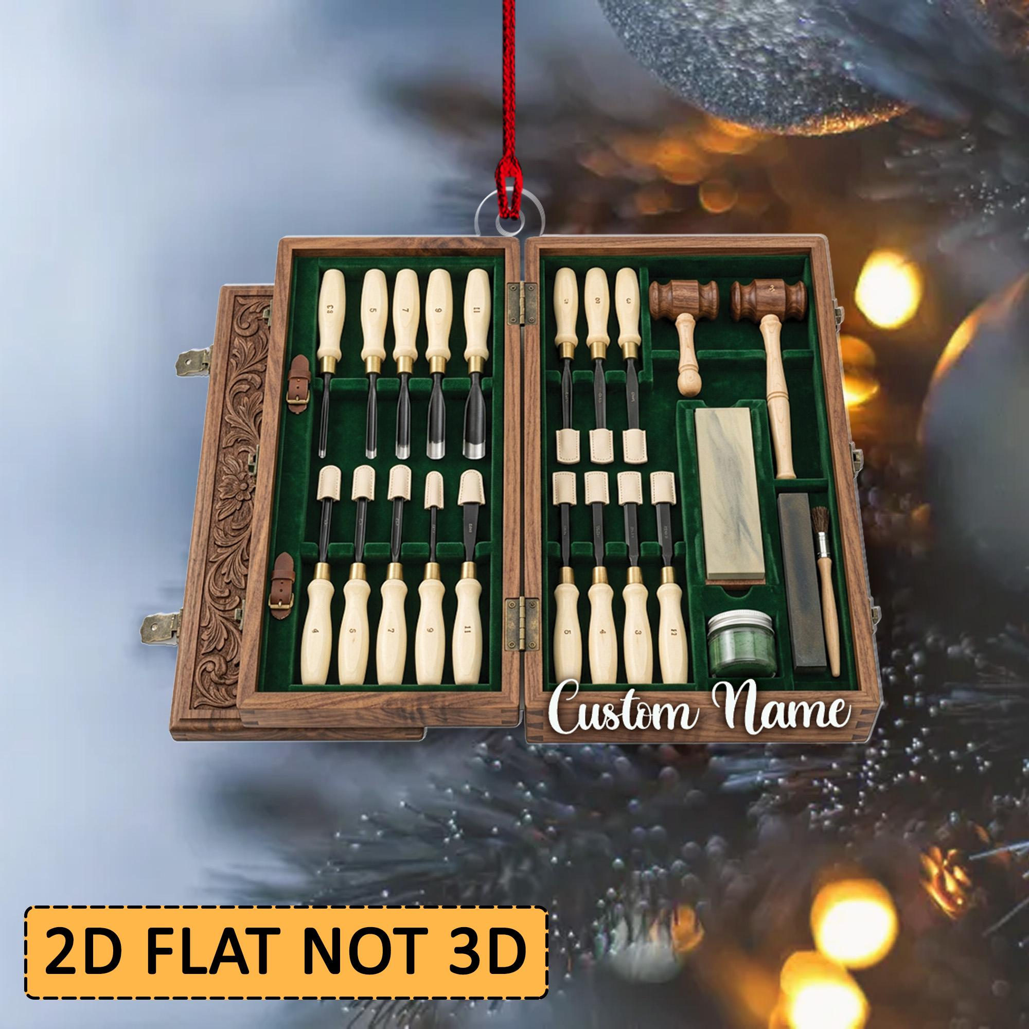 Personalized Wood Carving Chisel Set 2D Flat Ornament, Acrylic Plywood Christmas Hanging Decor ID-0813-XS0V 4 - MeasureMason Personalized Wood Carving Chisel Set 2D Flat Ornament, Acrylic Plywood Christmas Hanging Decor ID-0813-XS0V 4