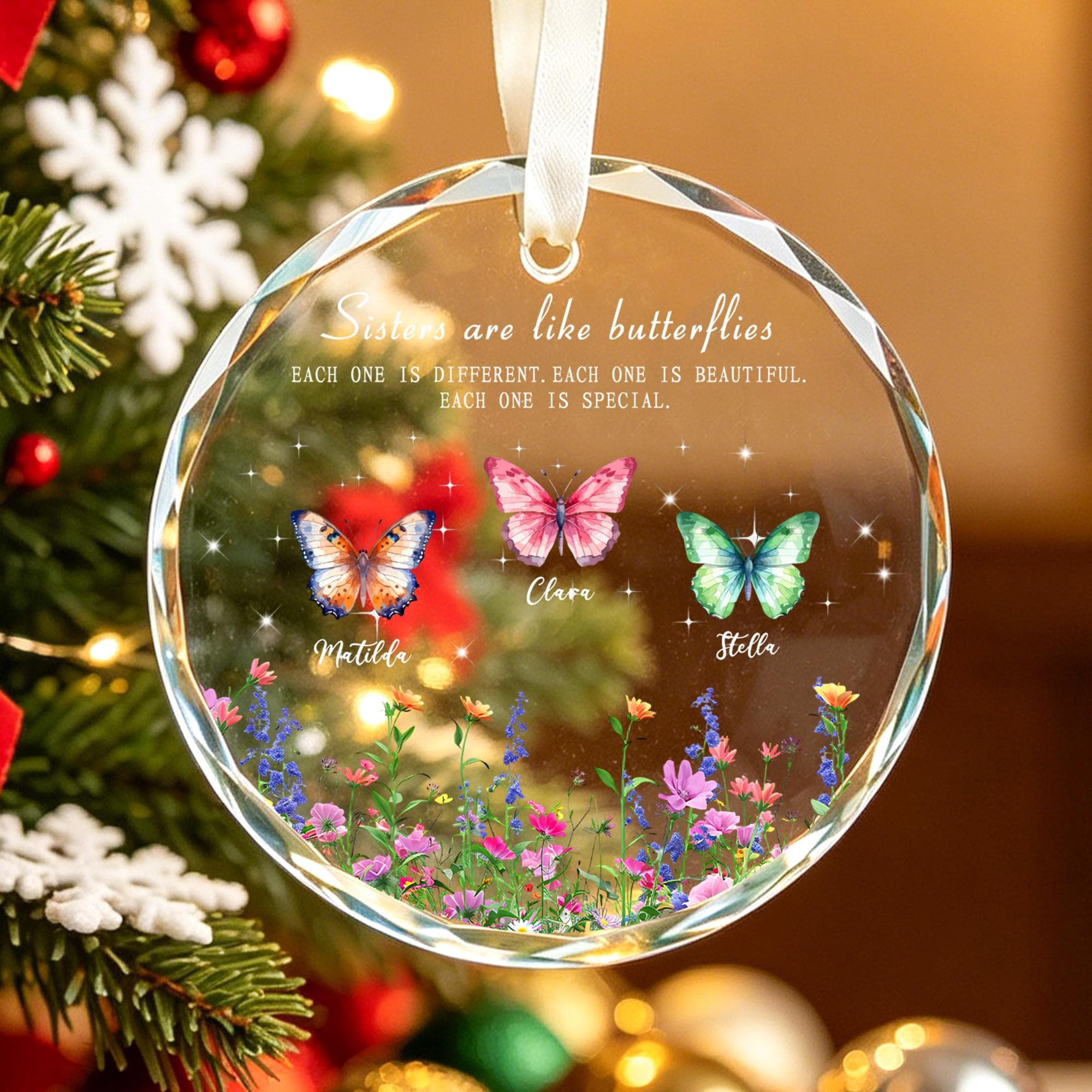 Personalized Sisters Butterfly Glass Ornament, Custom Name Sibling Christmas Keepsake & Birthday Gift Personalized Sisters Butterfly Glass Ornament, Custom Name Sibling Christmas Keepsake & Birthday Gift