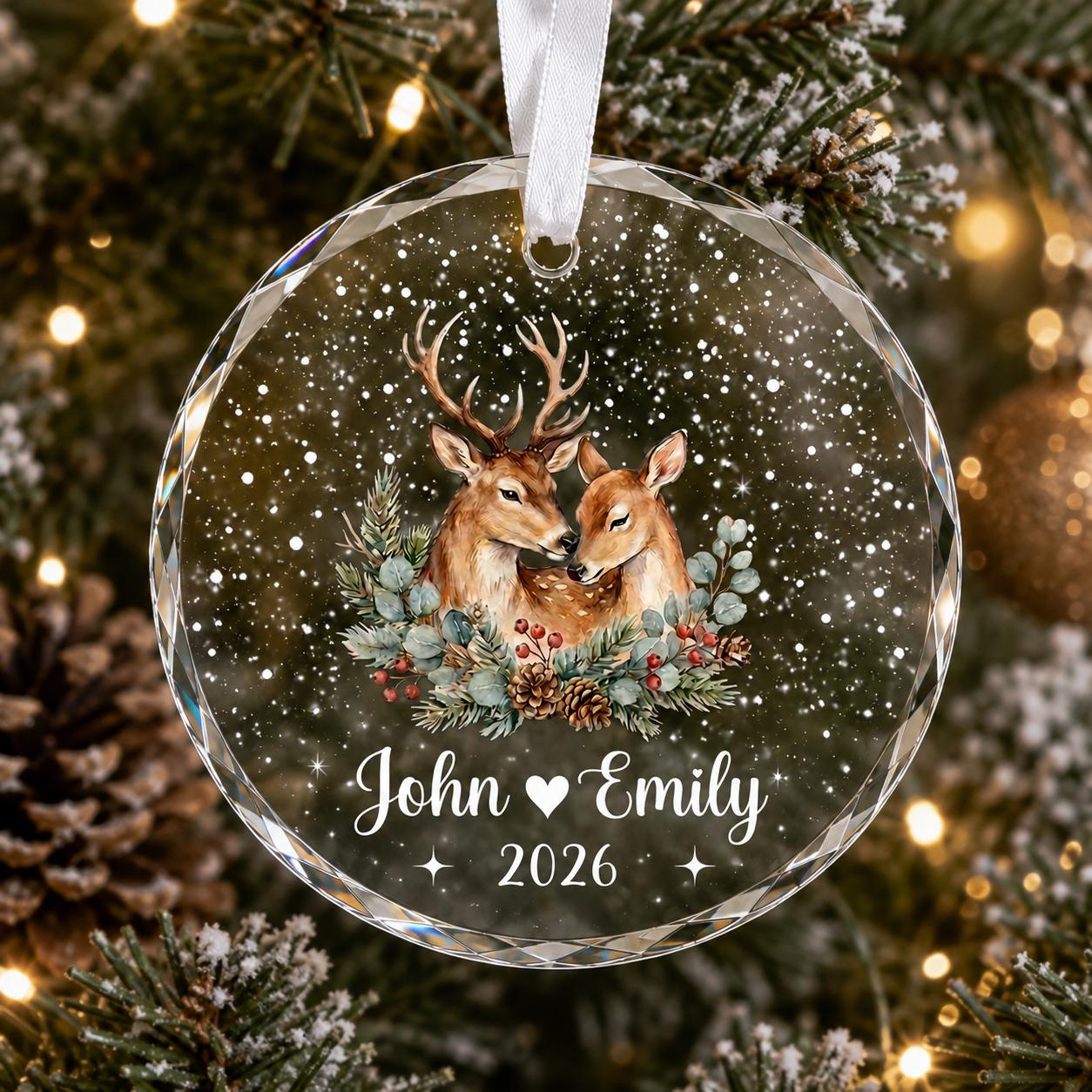 Personalized Deer Christmas Ornament with Custom Couple Names & Year - Stained Glass Holiday Keepsake 3 - MeasureMason Personalized Deer Christmas Ornament with Custom Couple Names & Year - Stained Glass Holiday Keepsake 3