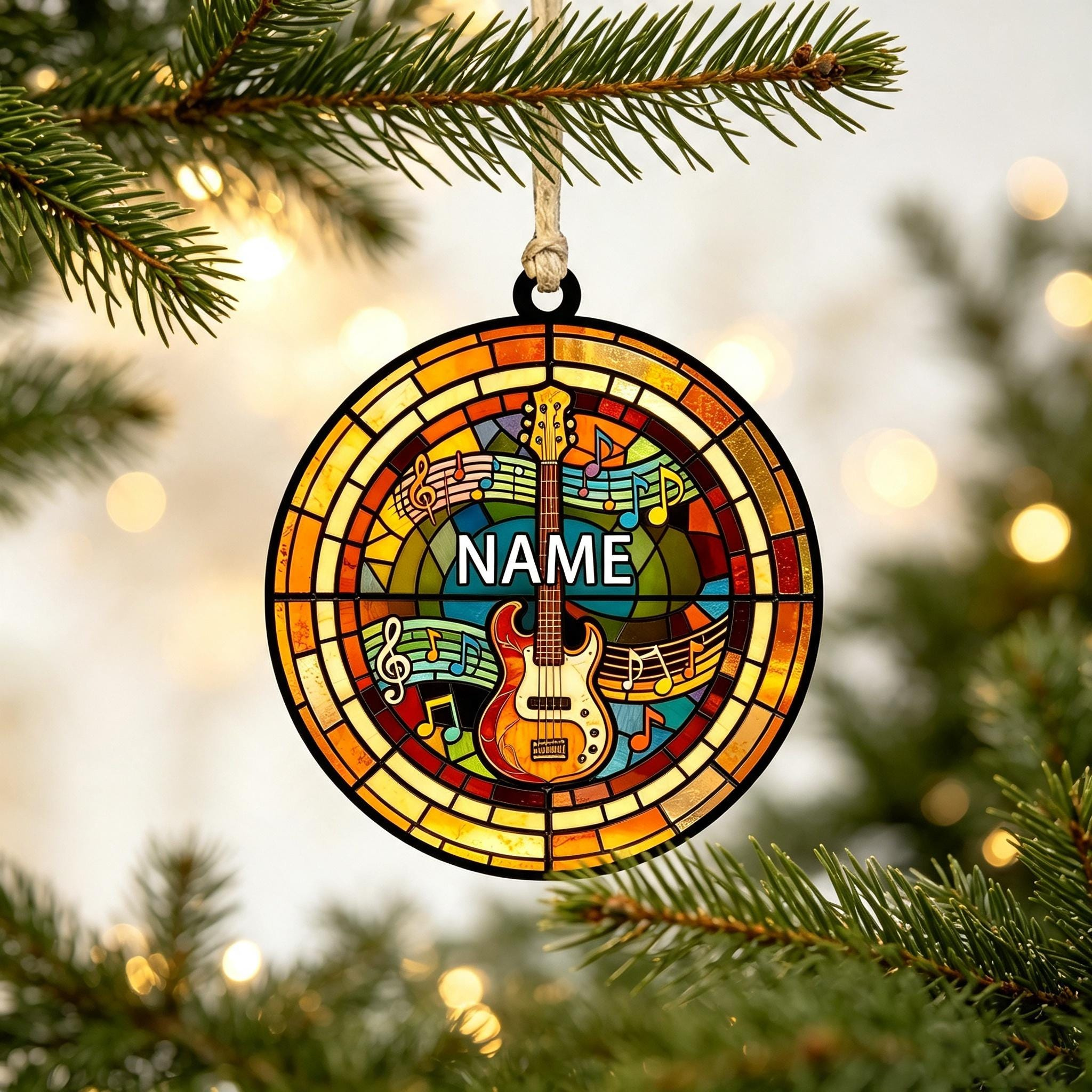 Personalized Bass Guitar Ornament, Custom Name Stained Glass Acrylic Christmas Ornament, Bassist Gift Personalized Bass Guitar Ornament, Custom Name Stained Glass Acrylic Christmas Ornament, Bassist Gift