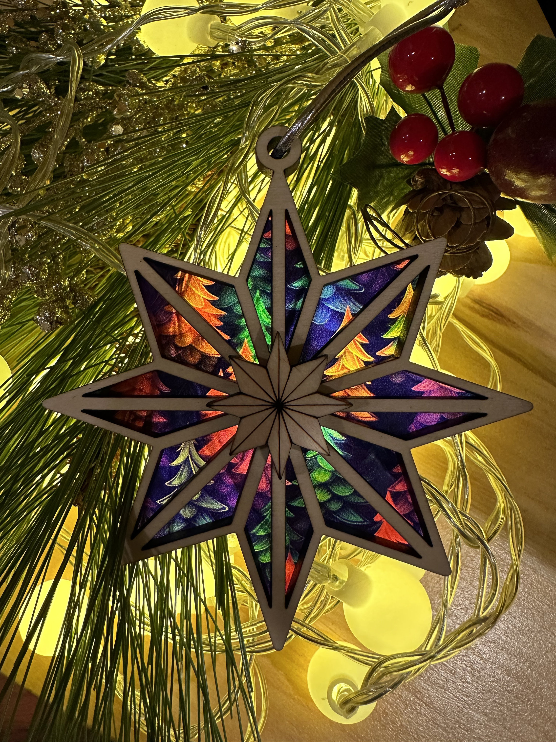 North Star Stained Glass Effect Ornament - Laser Cut Wood Ornament - Christmas Tree Decor 2 - MeasureMason North Star Stained Glass Effect Ornament - Laser Cut Wood Ornament - Christmas Tree Decor 2