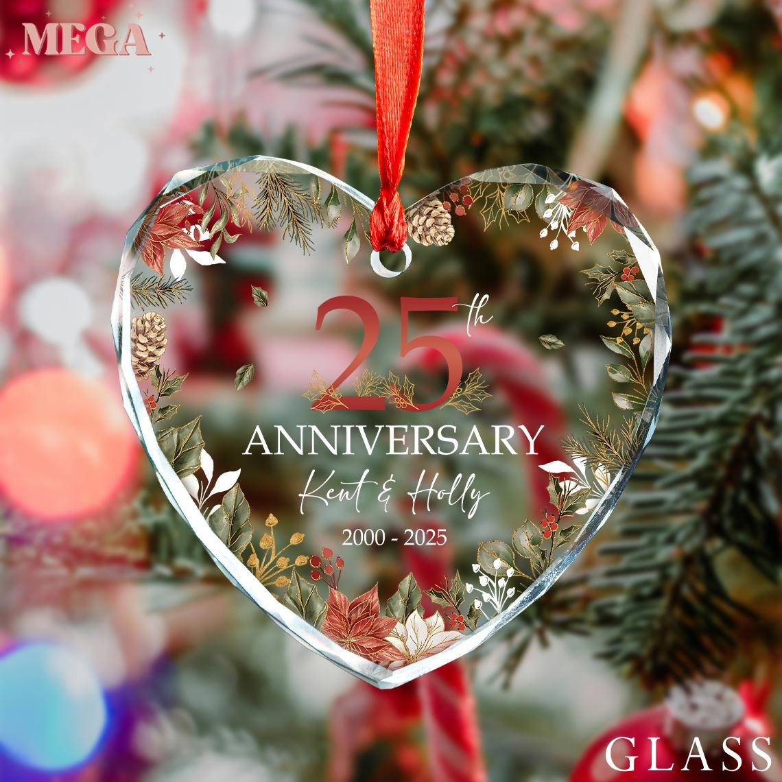 25th Wedding Anniversary Gift, Personalized Heart Glass Ornament for Parents, Custom Keepsake 3 - MeasureMason 25th Wedding Anniversary Gift, Personalized Heart Glass Ornament for Parents, Custom Keepsake 3