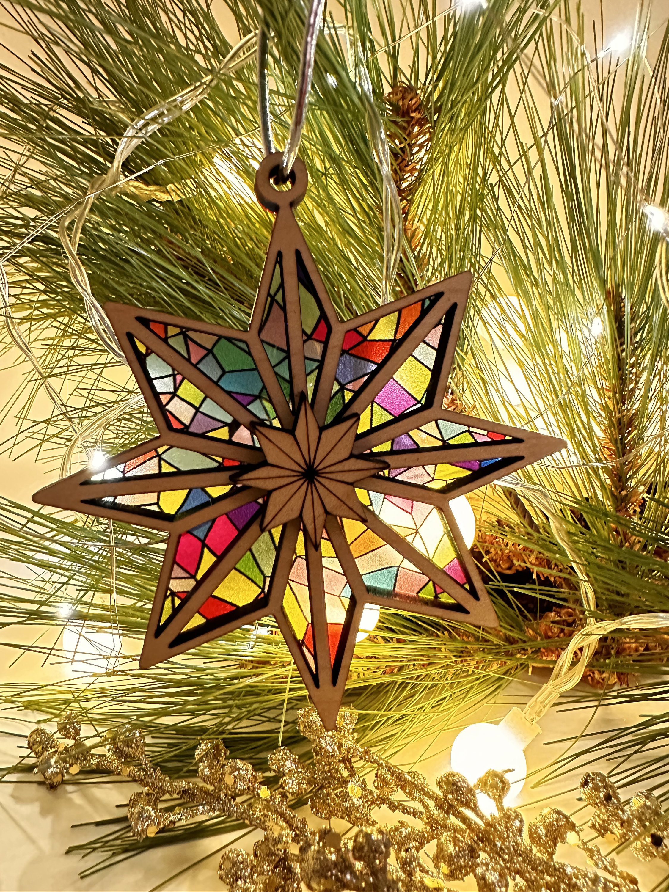 North Star Stained Glass Effect Ornament - Laser Cut Wood Ornament - Christmas Tree Decor North Star Stained Glass Effect Ornament - Laser Cut Wood Ornament - Christmas Tree Decor