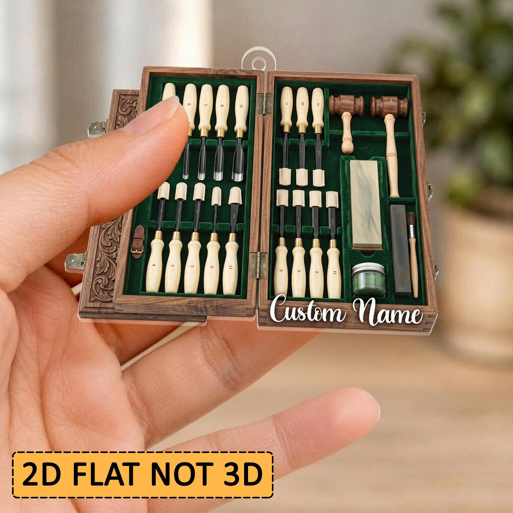 Personalized Wood Carving Chisel Set 2D Flat Ornament, Acrylic Plywood Christmas Hanging Decor ID-0813-XS0V 2 - MeasureMason Personalized Wood Carving Chisel Set 2D Flat Ornament, Acrylic Plywood Christmas Hanging Decor ID-0813-XS0V 2